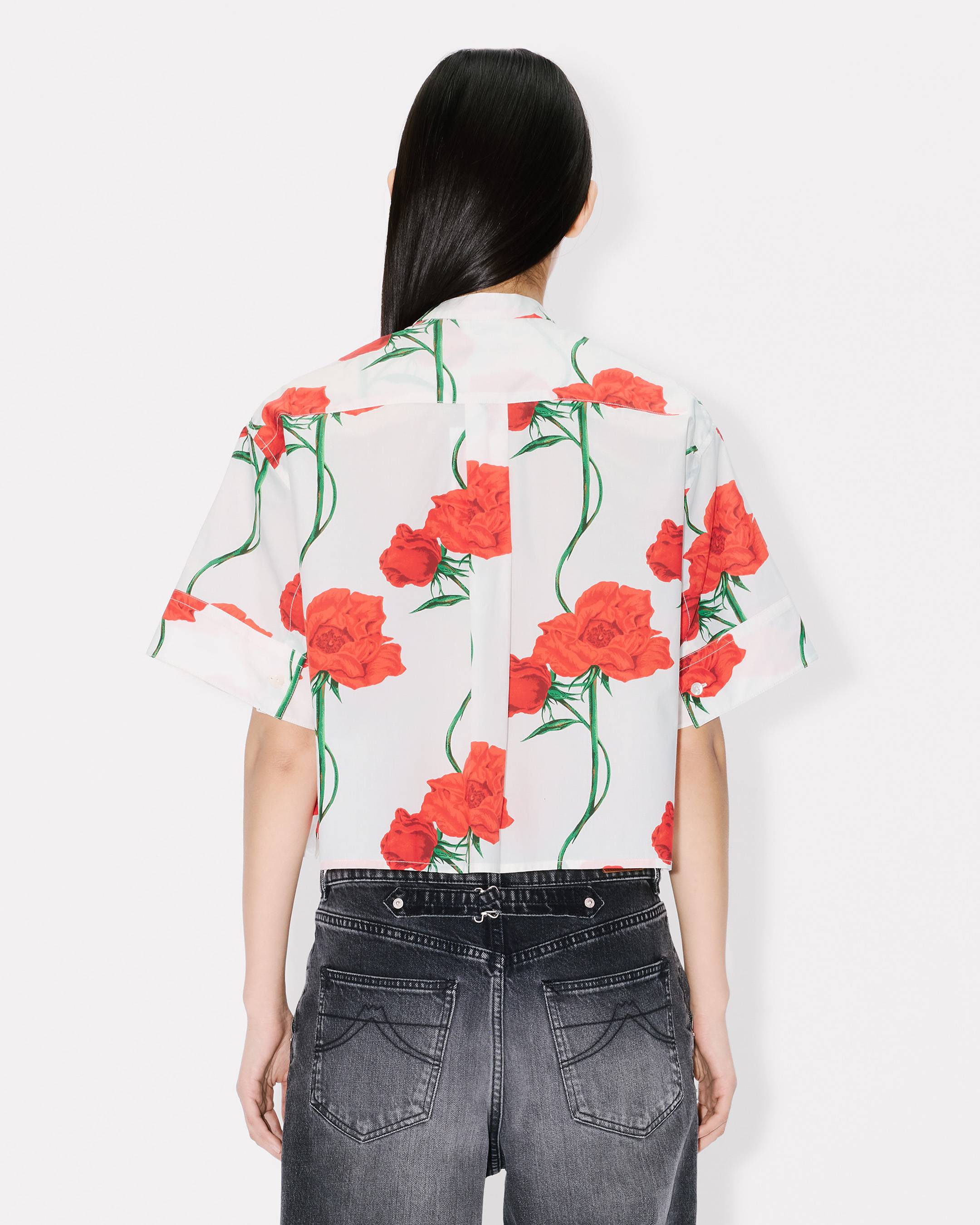 Kenzo Archive Rose Short Sleeve Shirt In Cotton Poplin Women's