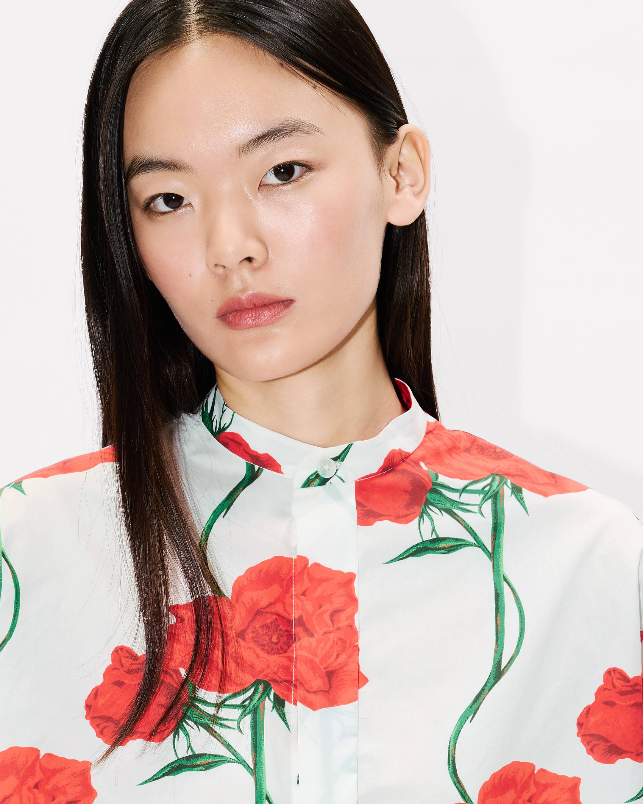 Kenzo Archive Rose Short Sleeve Shirt In Cotton Poplin Women's