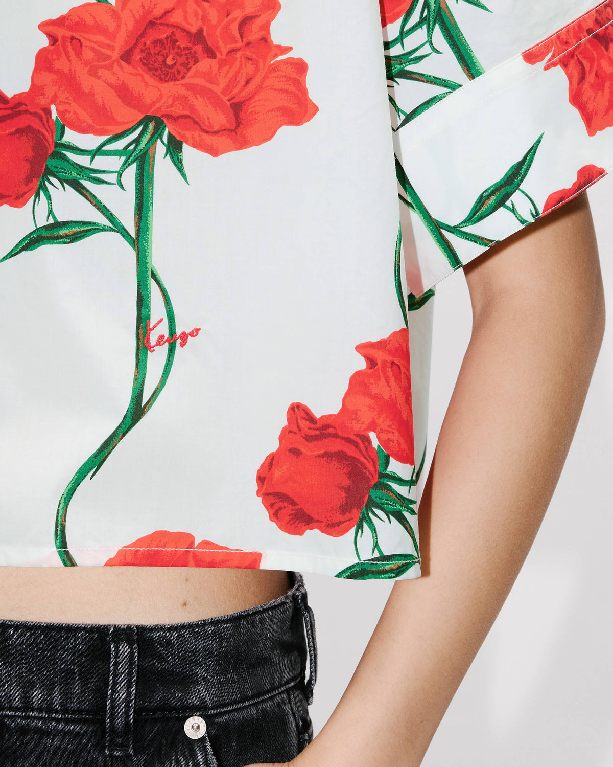 Kenzo Archive Rose Short Sleeve Shirt In Cotton Poplin Women's