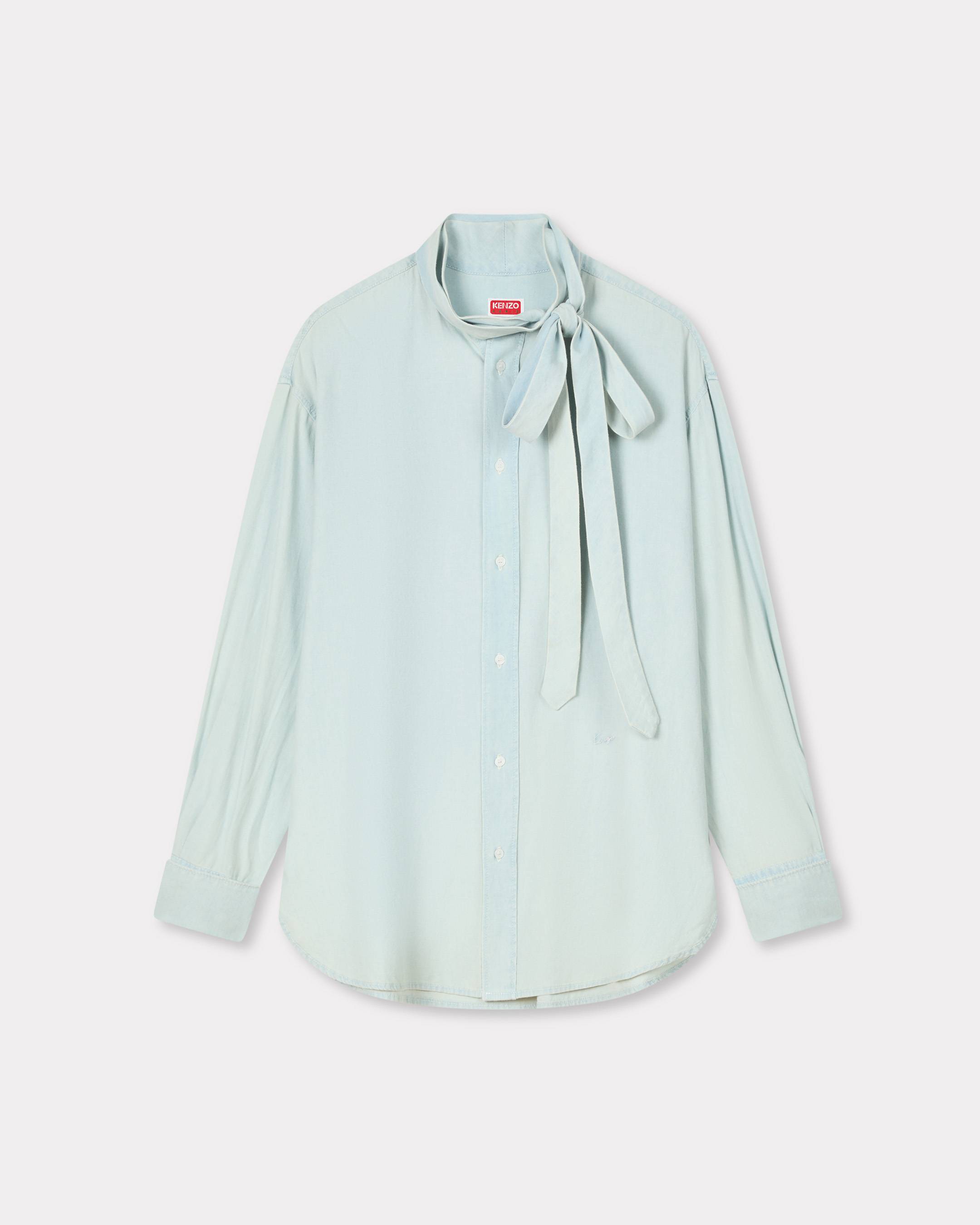 Kenzo Oversized Bow Shirt In Stone Bleach Chambray Women's