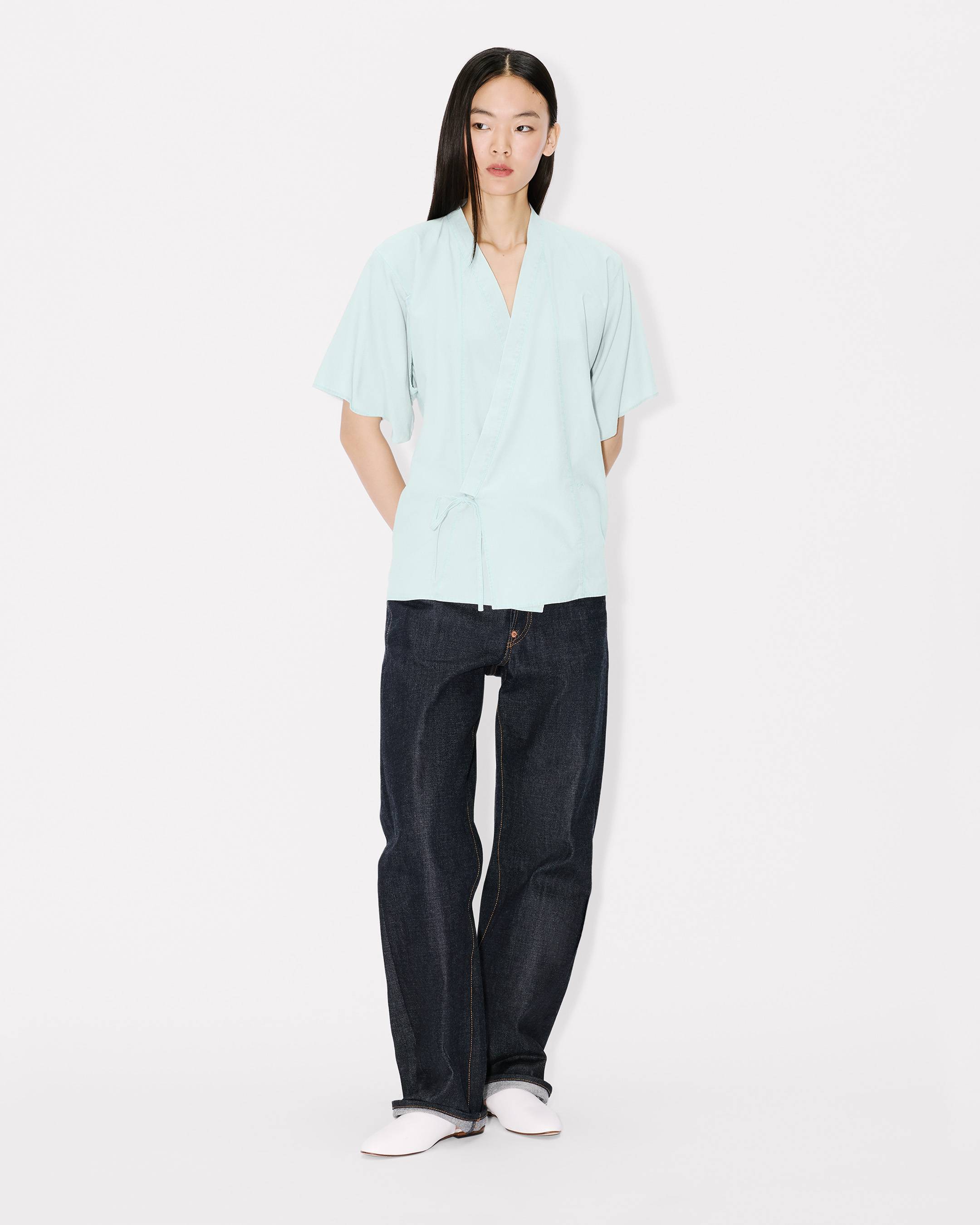 Kenzo Loose Kimono Shirt In Stone Bleach Chambray Women's