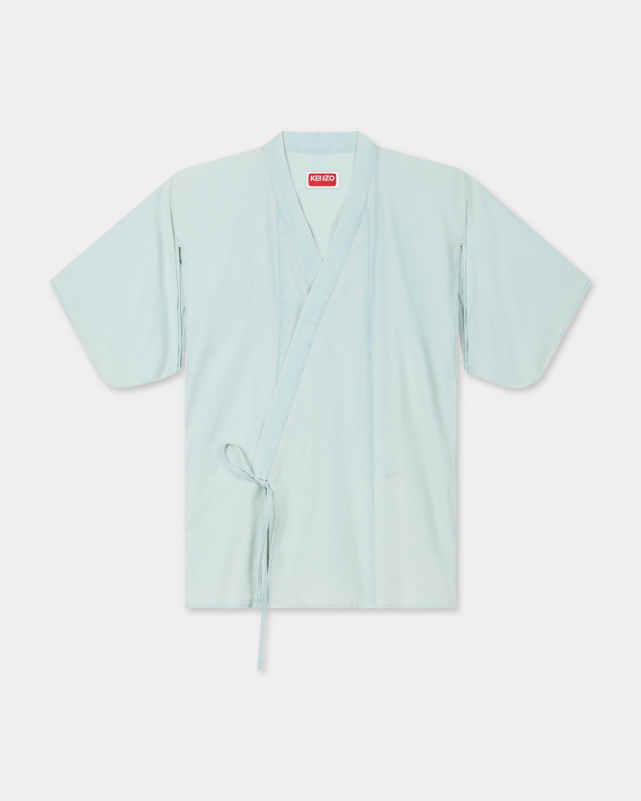 Kenzo Loose Kimono Shirt In Stone Bleach Chambray Women's