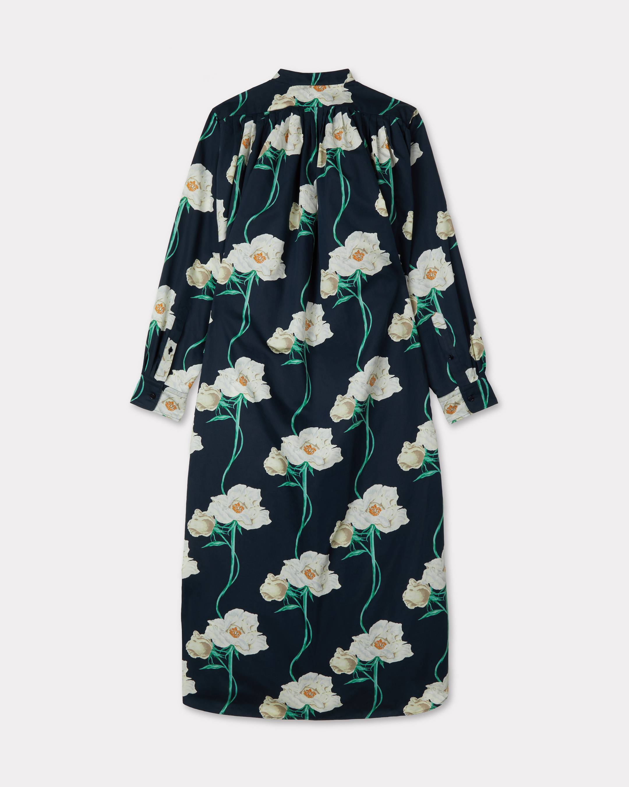Kenzo Archive Rose Oversized Pleated Long Dress In Coton And Slik Women's
