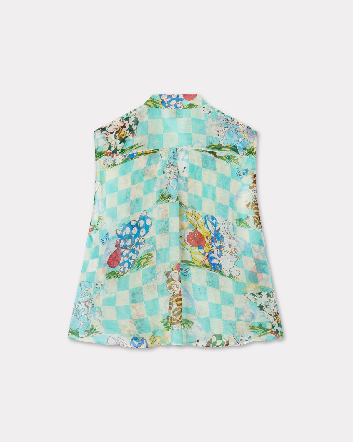 Kenzo Cartoon Sleeveless Top In Mixed Silk Linen Women's