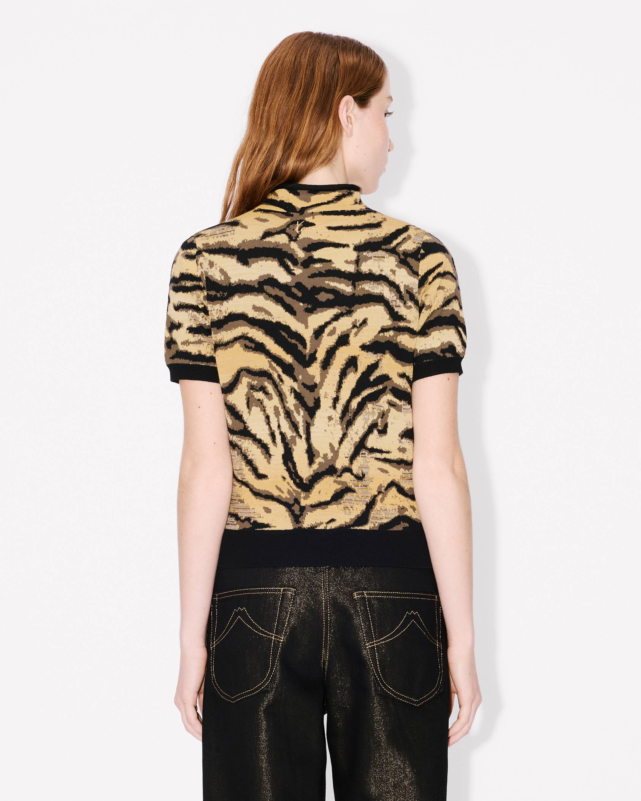 Kenzo Tiger Mock Neck Top In Mixed Cotton Wool Women's