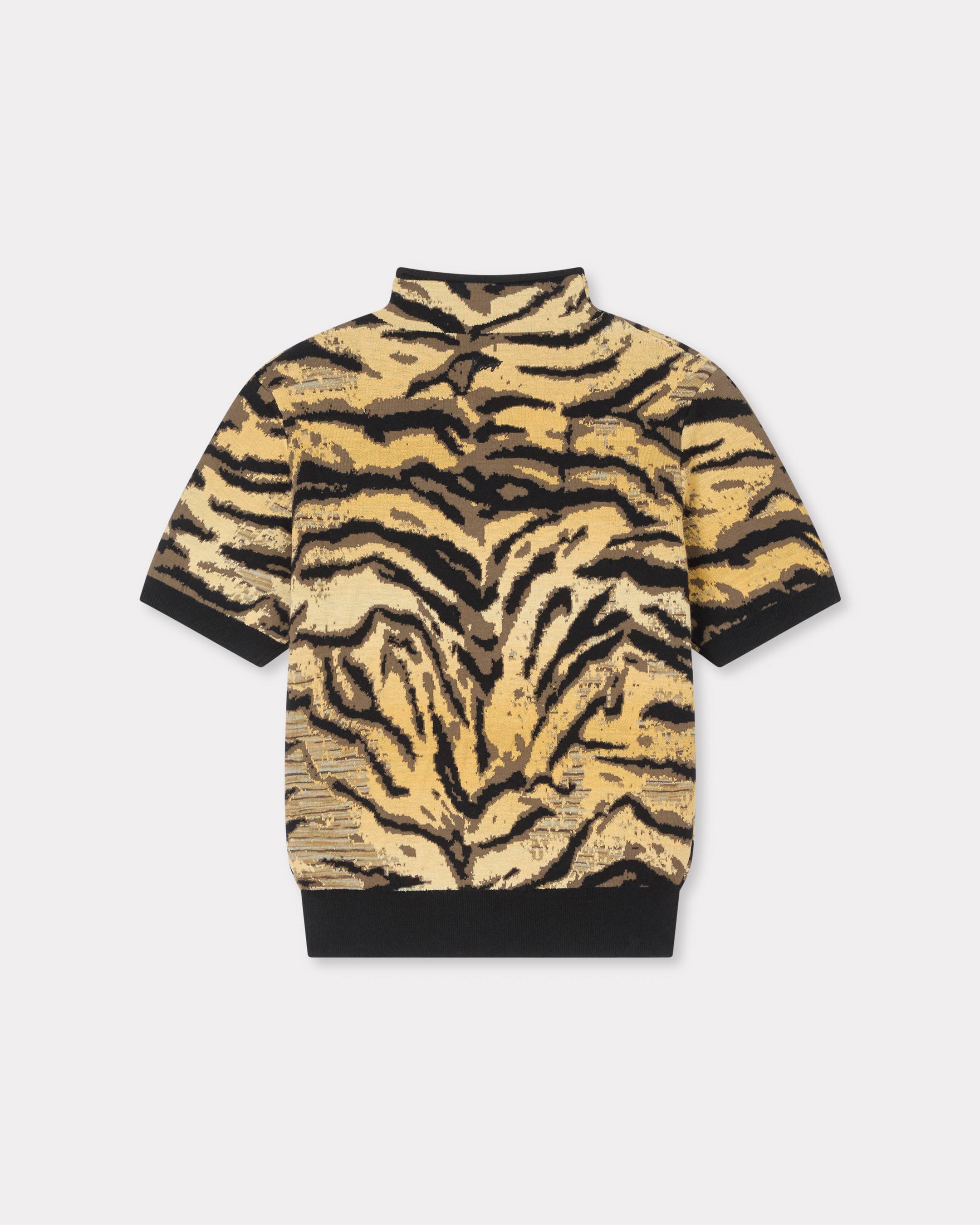 Kenzo Tiger Mock Neck Top In Mixed Cotton Wool Women's