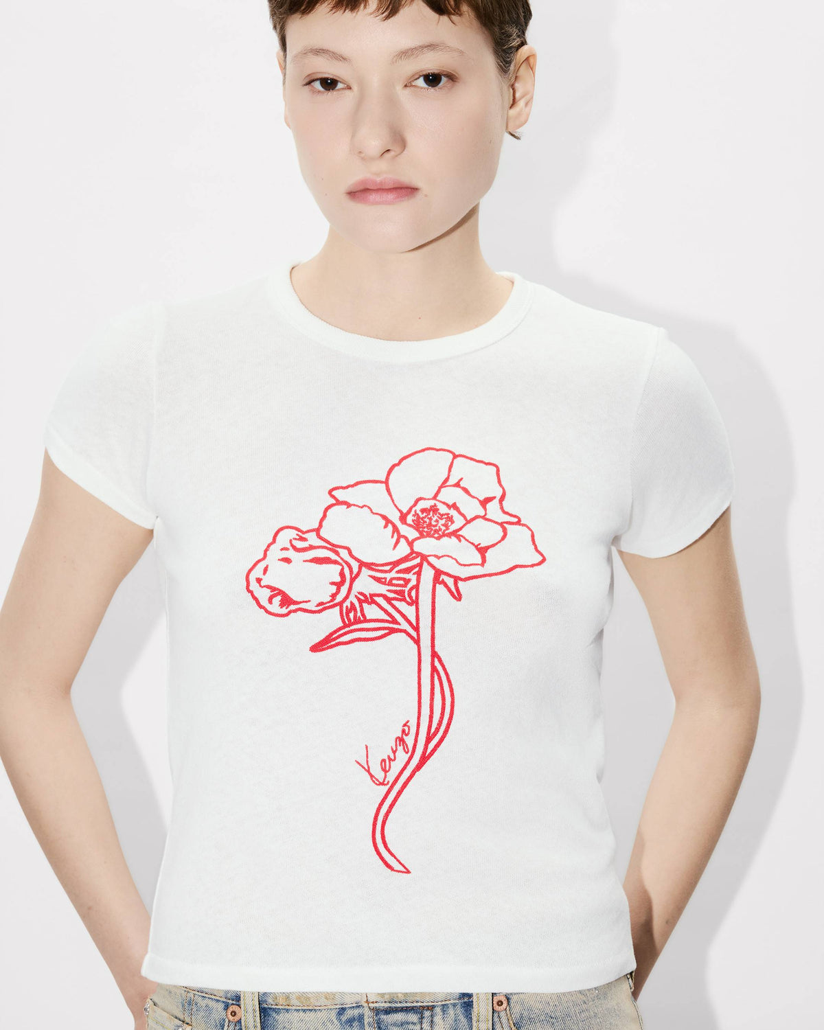 Kenzo Archive Rose Outlined Tshirt In Cotton Women's