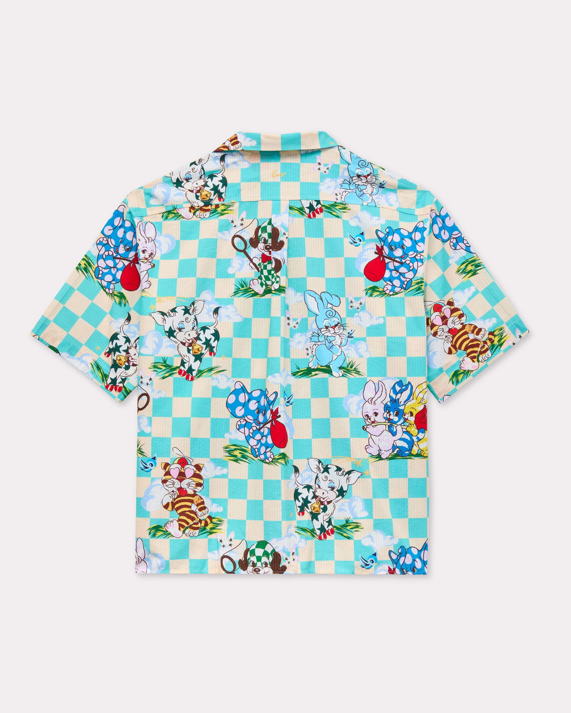 Kenzo Cartoon Hawaiian Short Sleeve Shirt In Cotton Seersucker