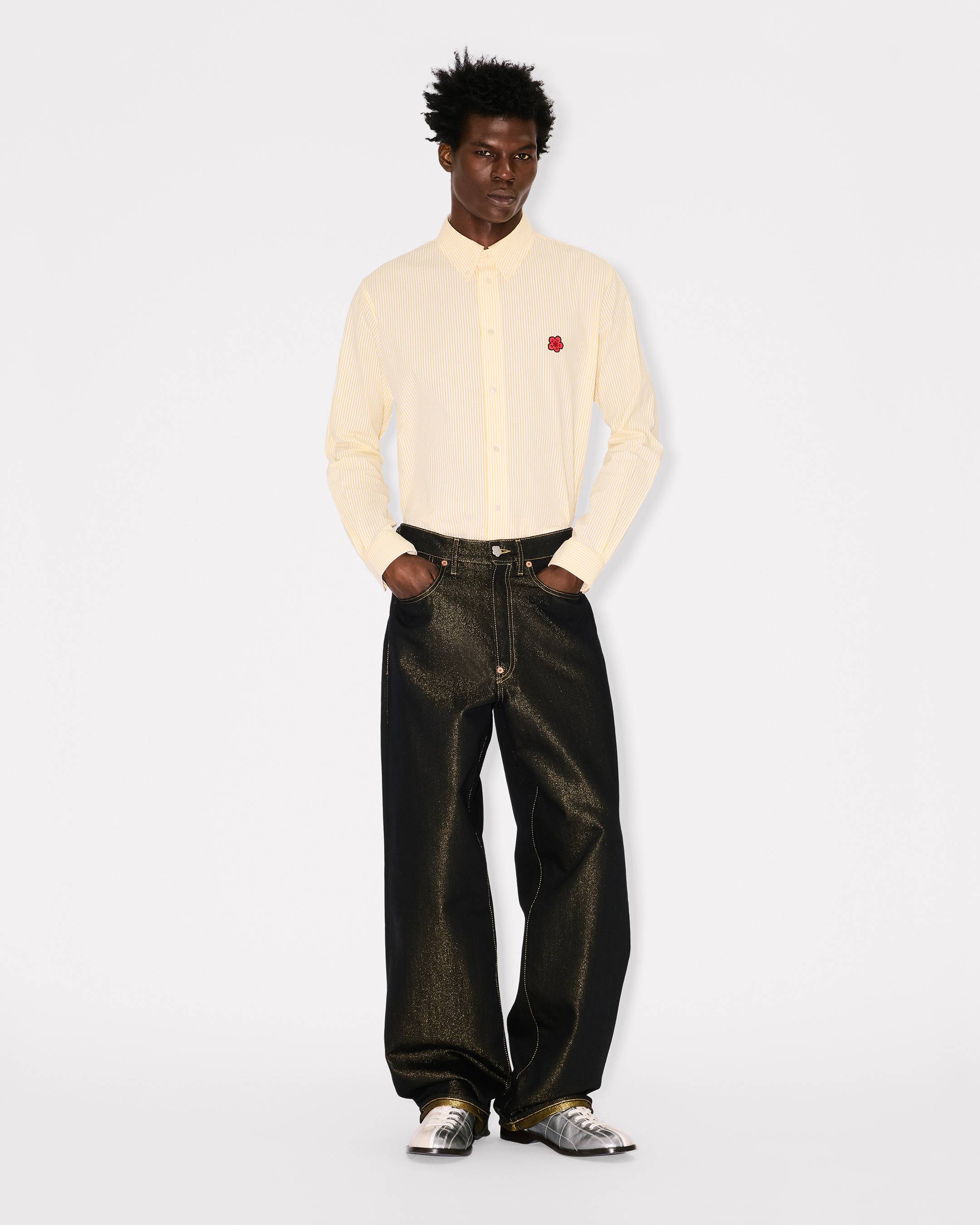 Kenzo Boke Flower Embroidered Casual Shirt In Seersucker Cotton