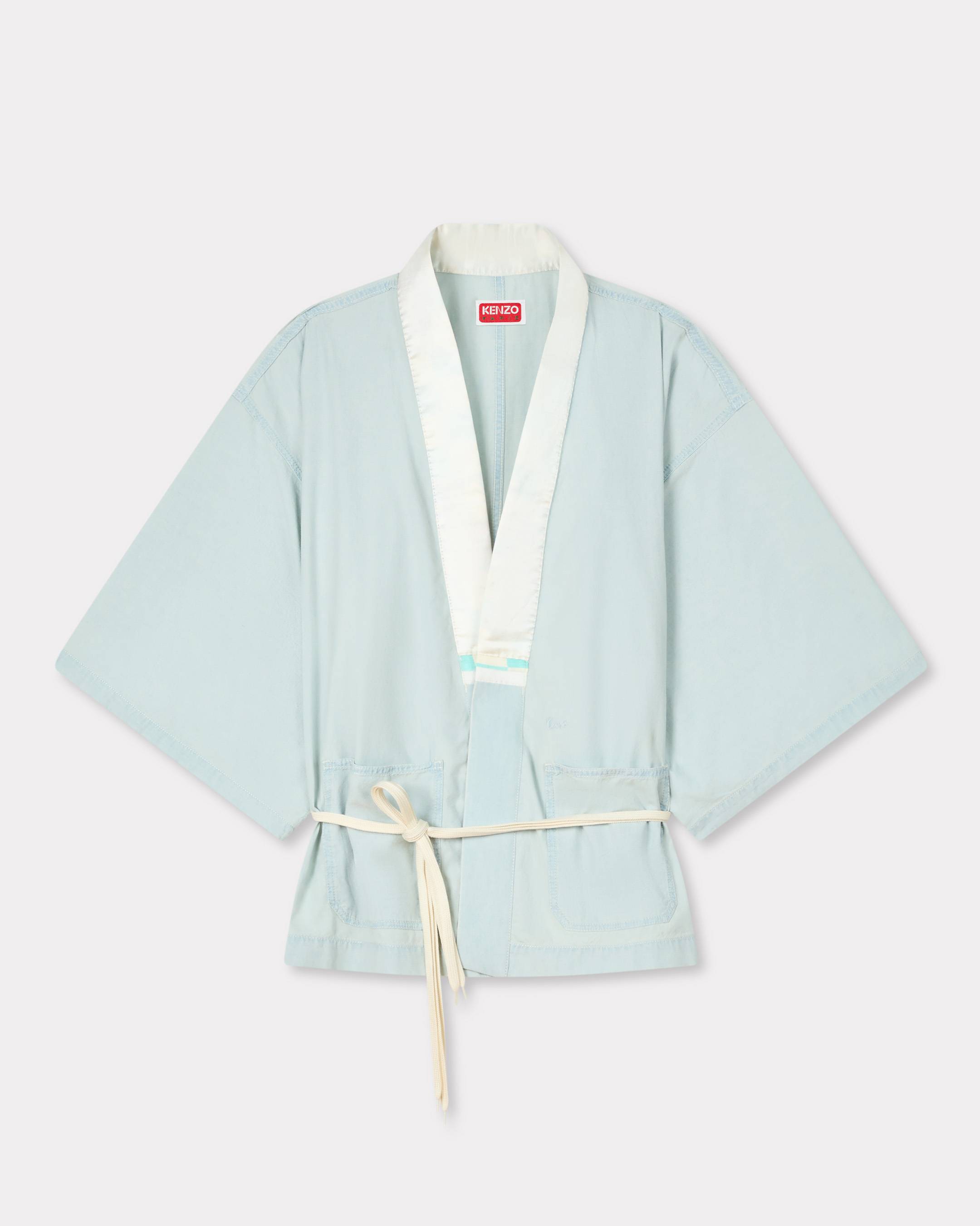 Kenzo Oversized Kimono Shirt In Stone Bleach Chambray