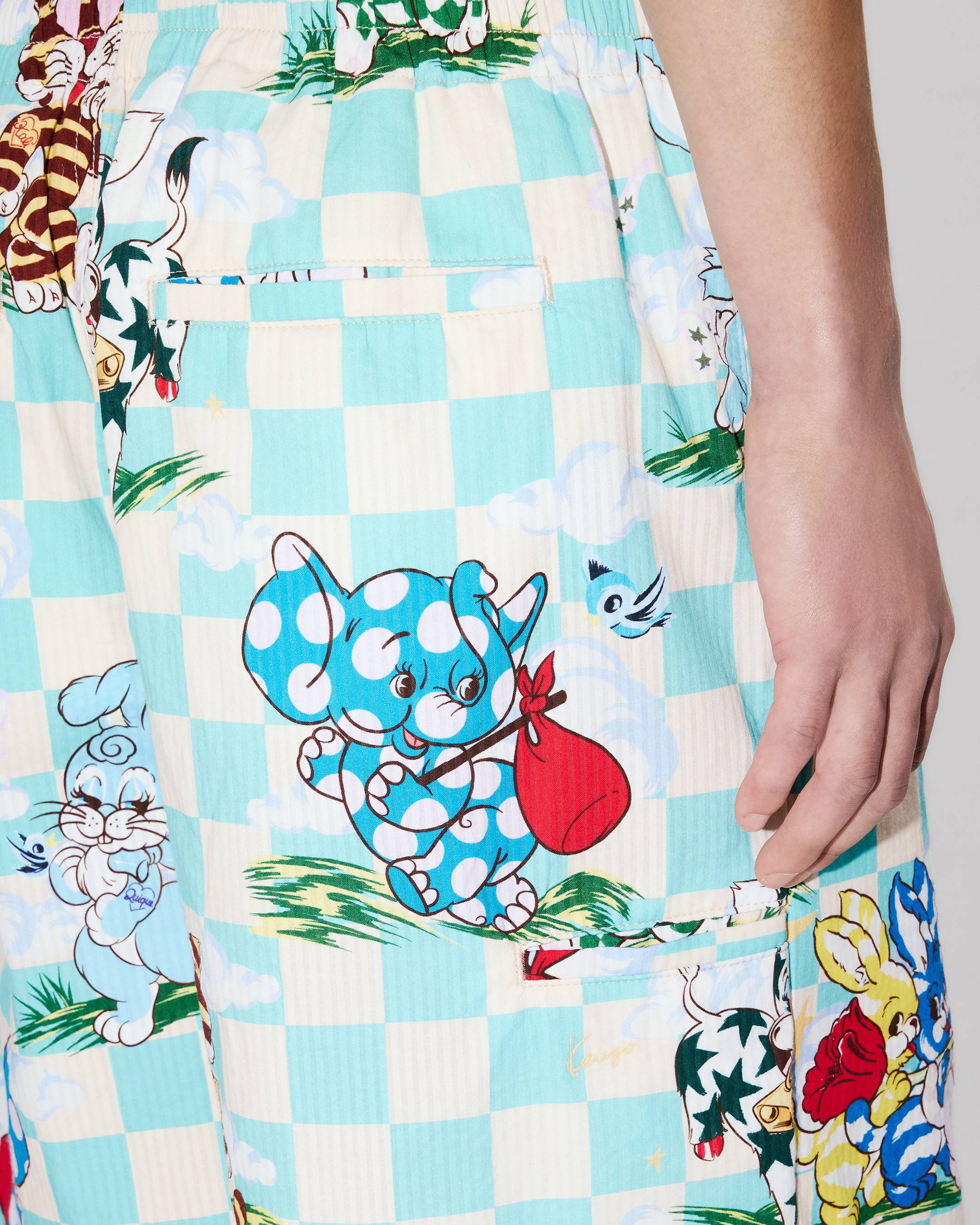 Kenzo Cartoon Elasticated Shorts In Cotton Seersucker