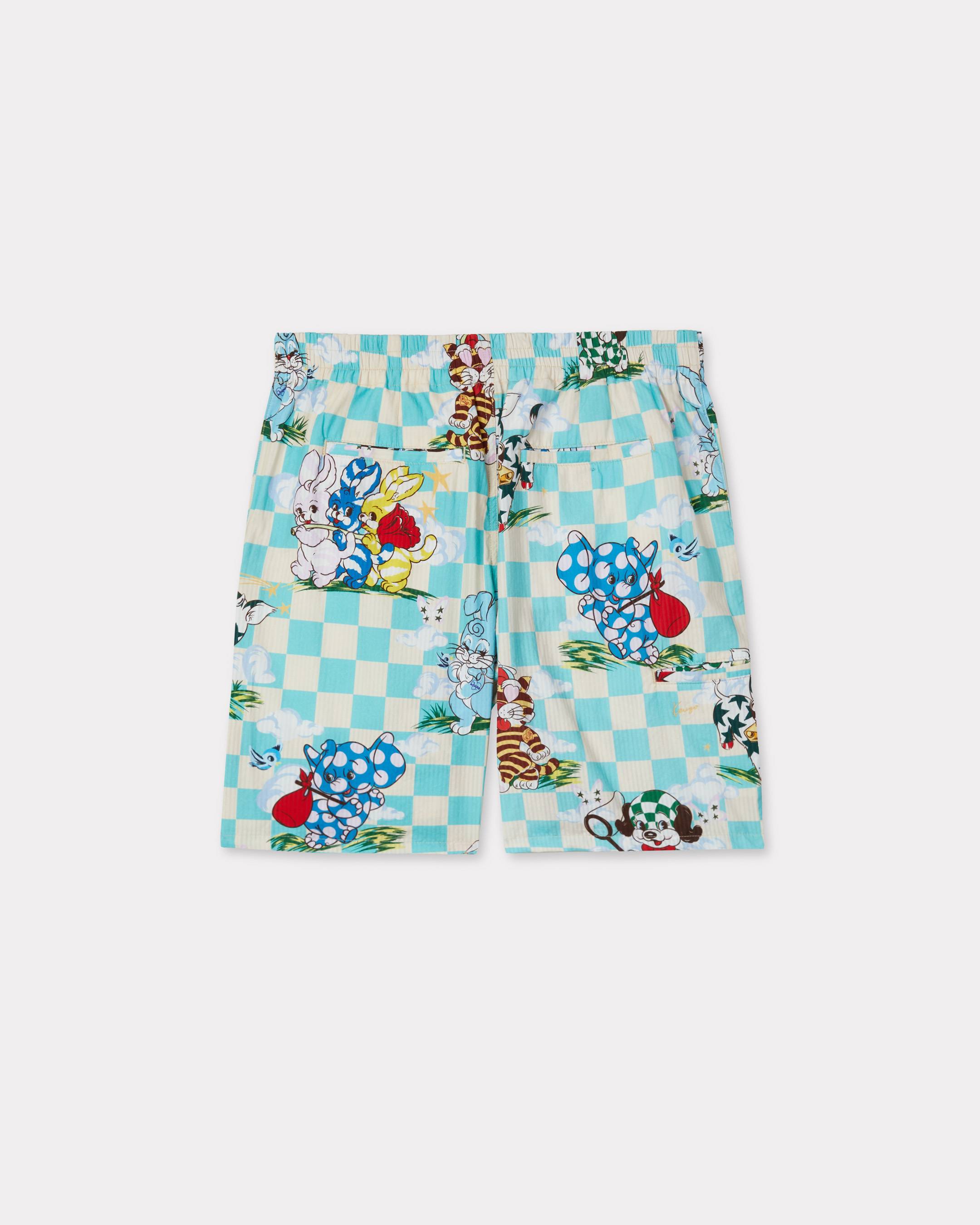 Kenzo Cartoon Elasticated Shorts In Cotton Seersucker