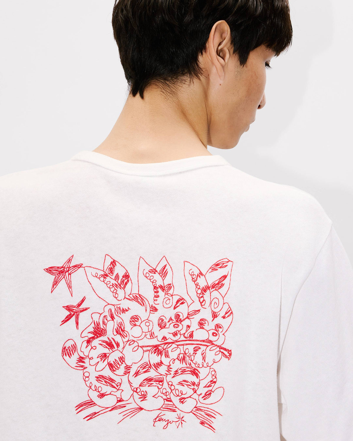Kenzo Cartoon Embroidered Outlined Tshirt In Cotton
