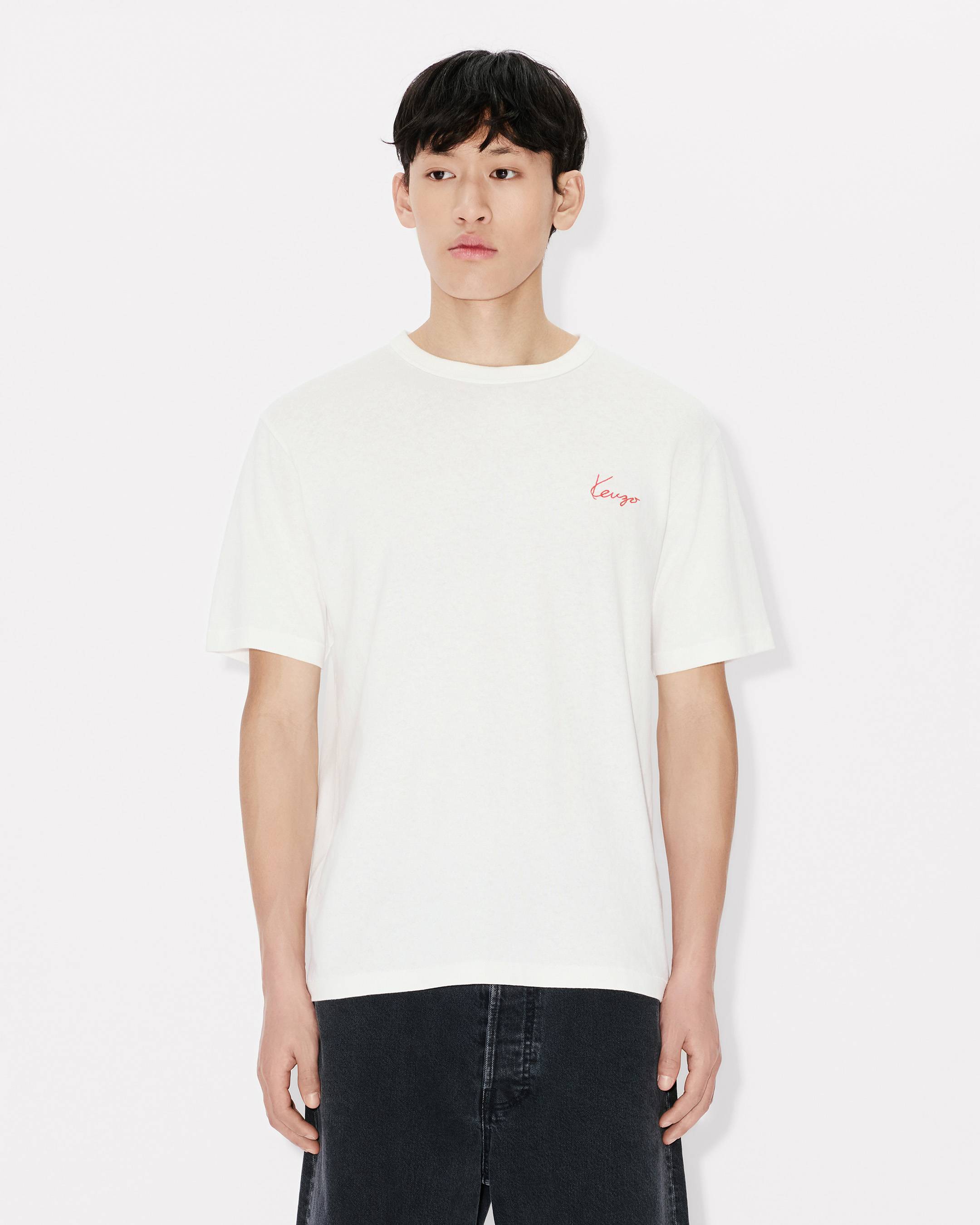 Kenzo Archive Rose Embroidered Outlined Tshirt In Cotton