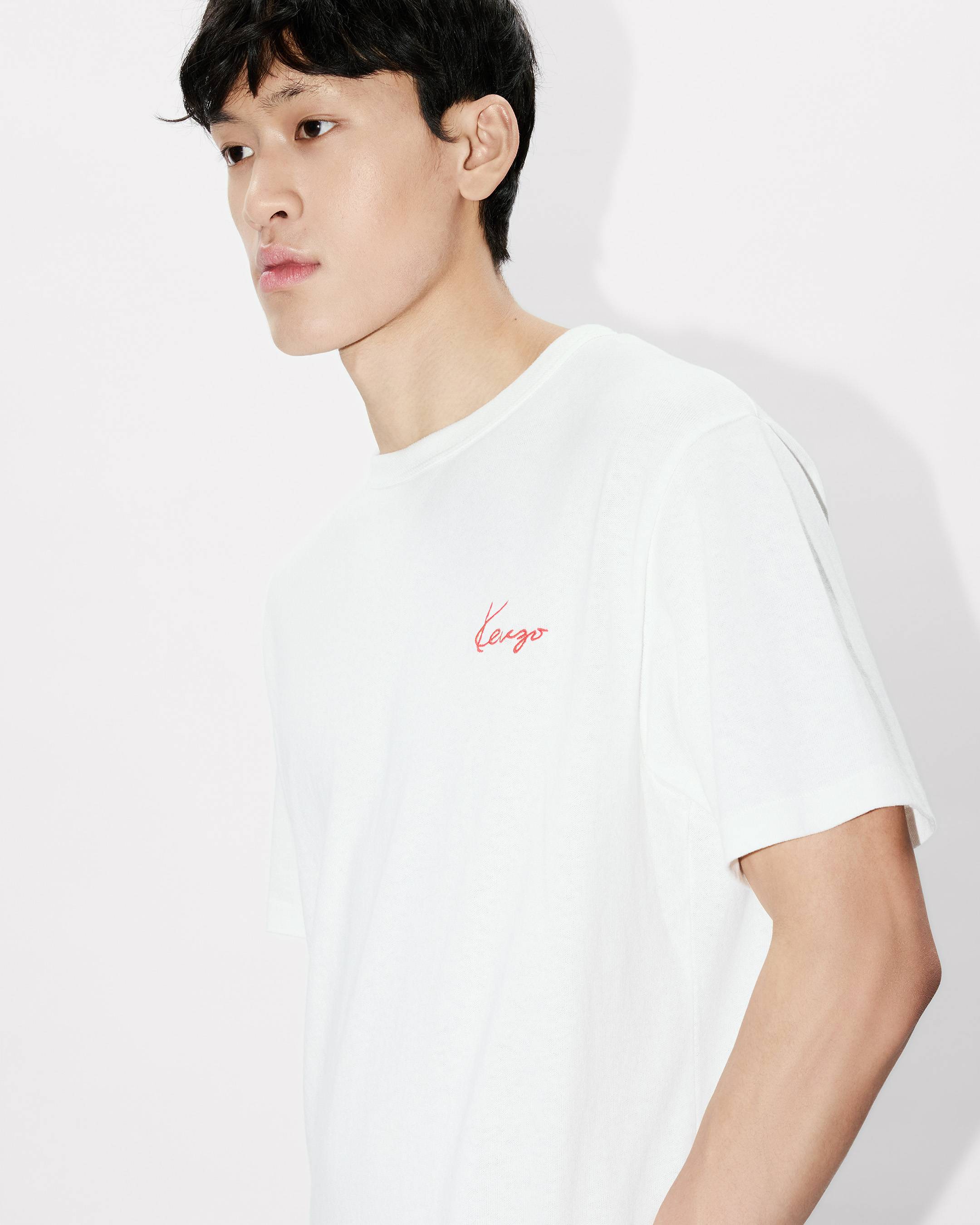 Kenzo Archive Rose Embroidered Outlined Tshirt In Cotton