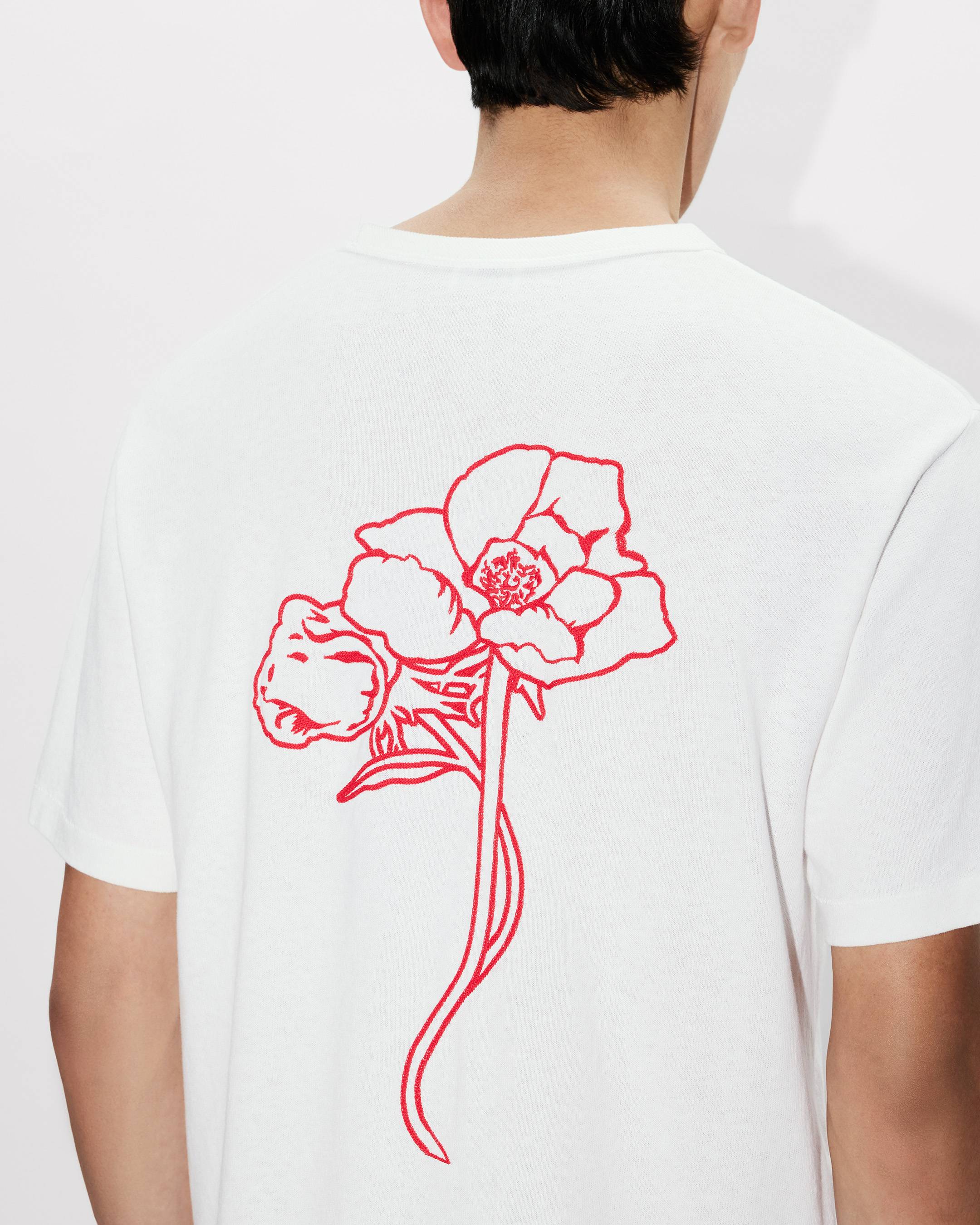 Kenzo Archive Rose Embroidered Outlined Tshirt In Cotton