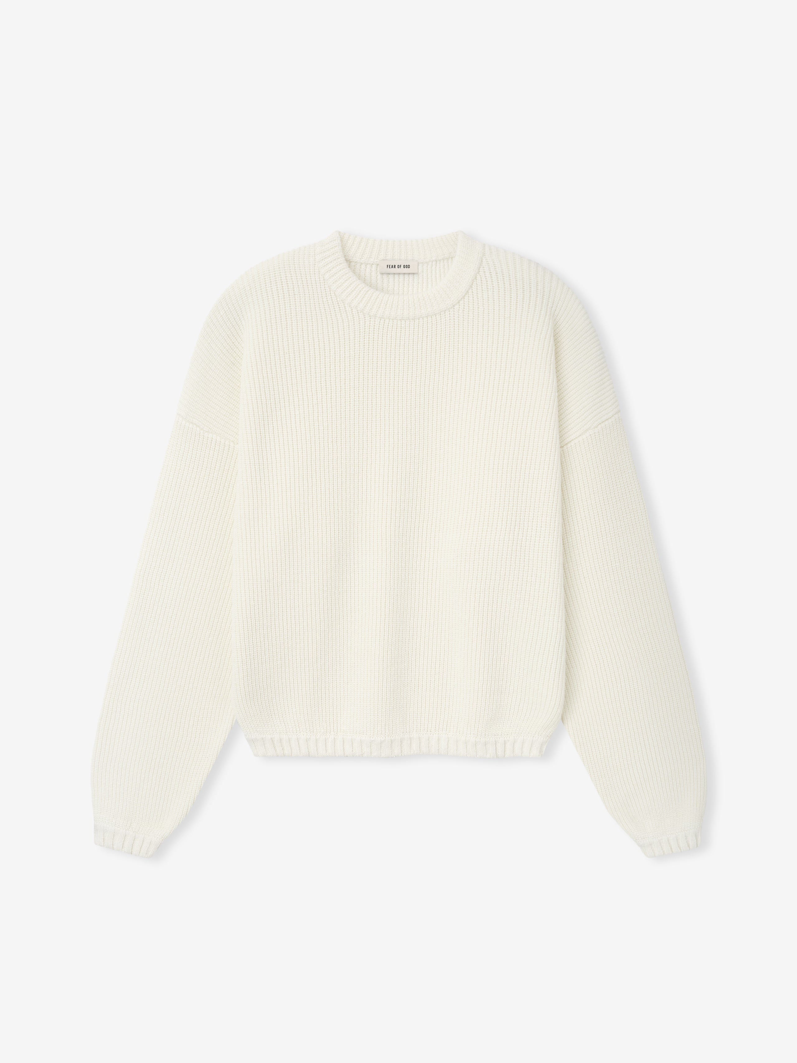 Essentials Double Knit Linen Wool Cotton Crewneck Sweater Cream