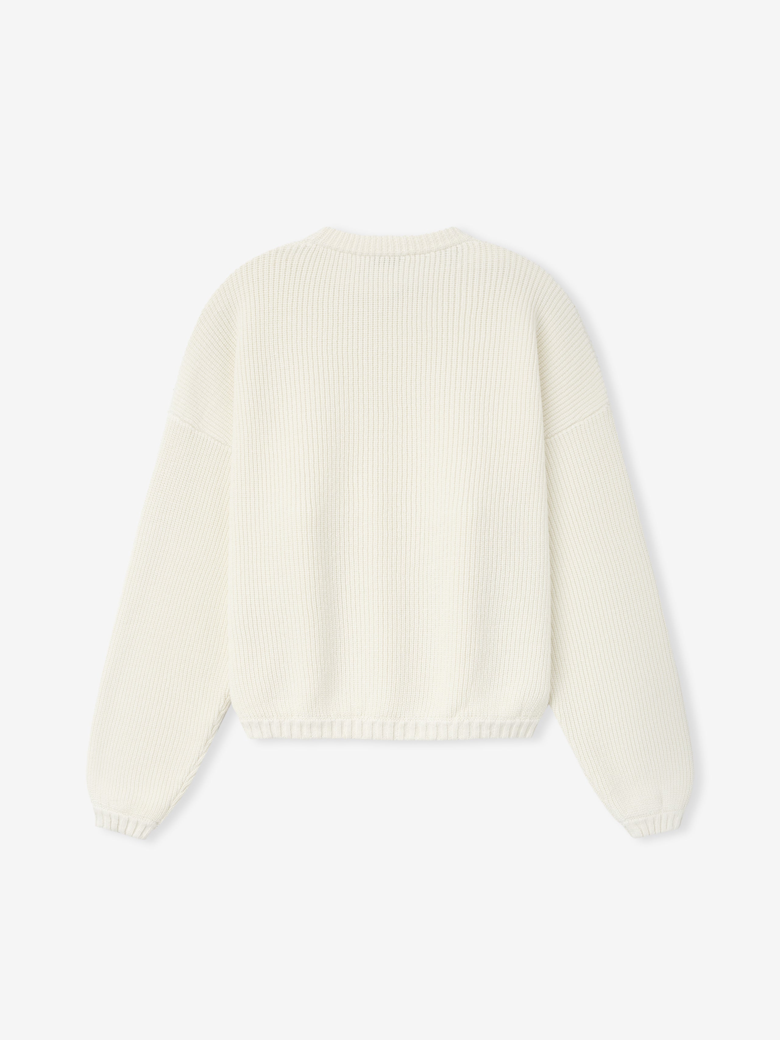 Essentials Double Knit Linen Wool Cotton Crewneck Sweater Cream
