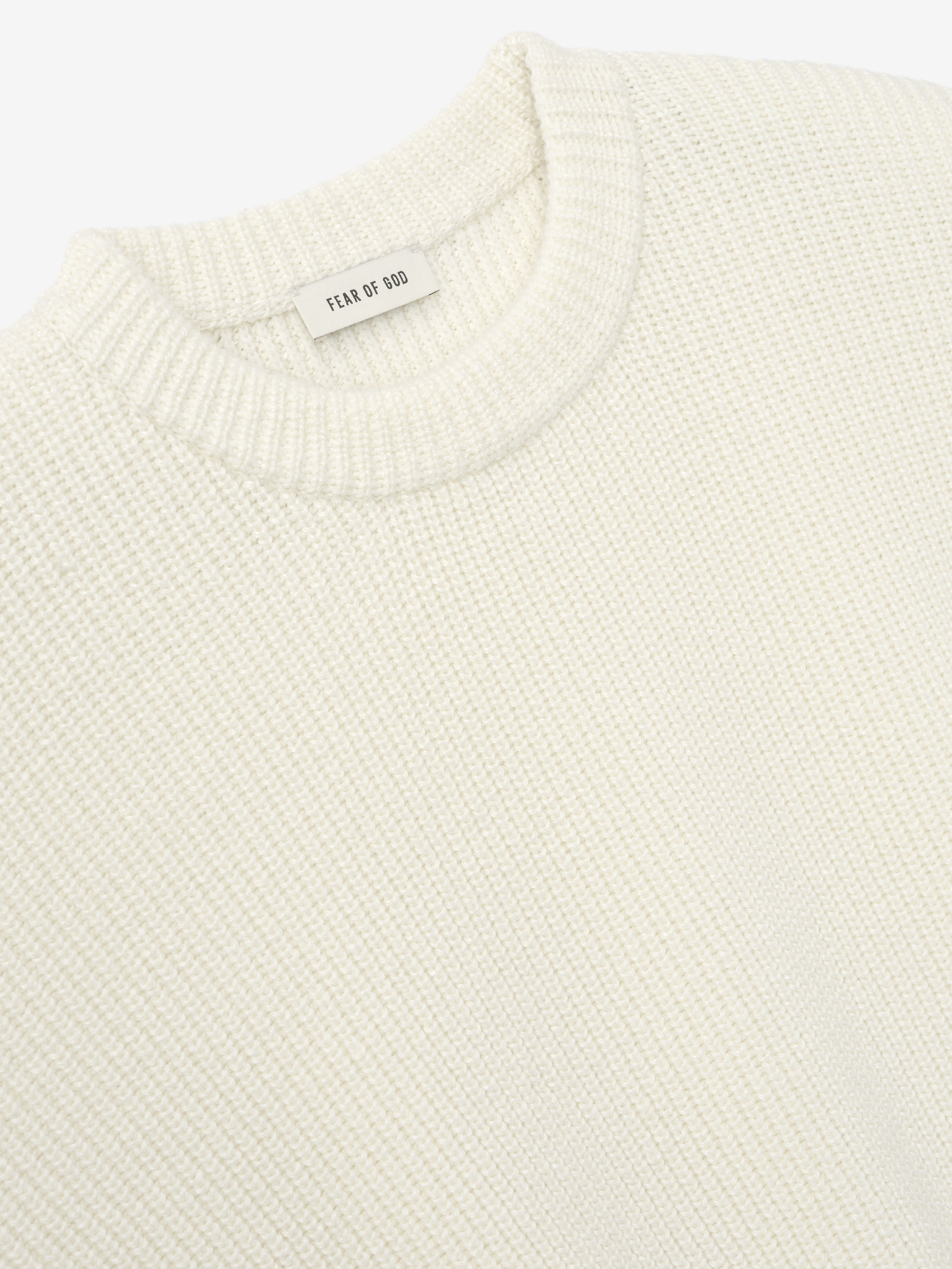 Essentials Double Knit Linen Wool Cotton Crewneck Sweater Cream