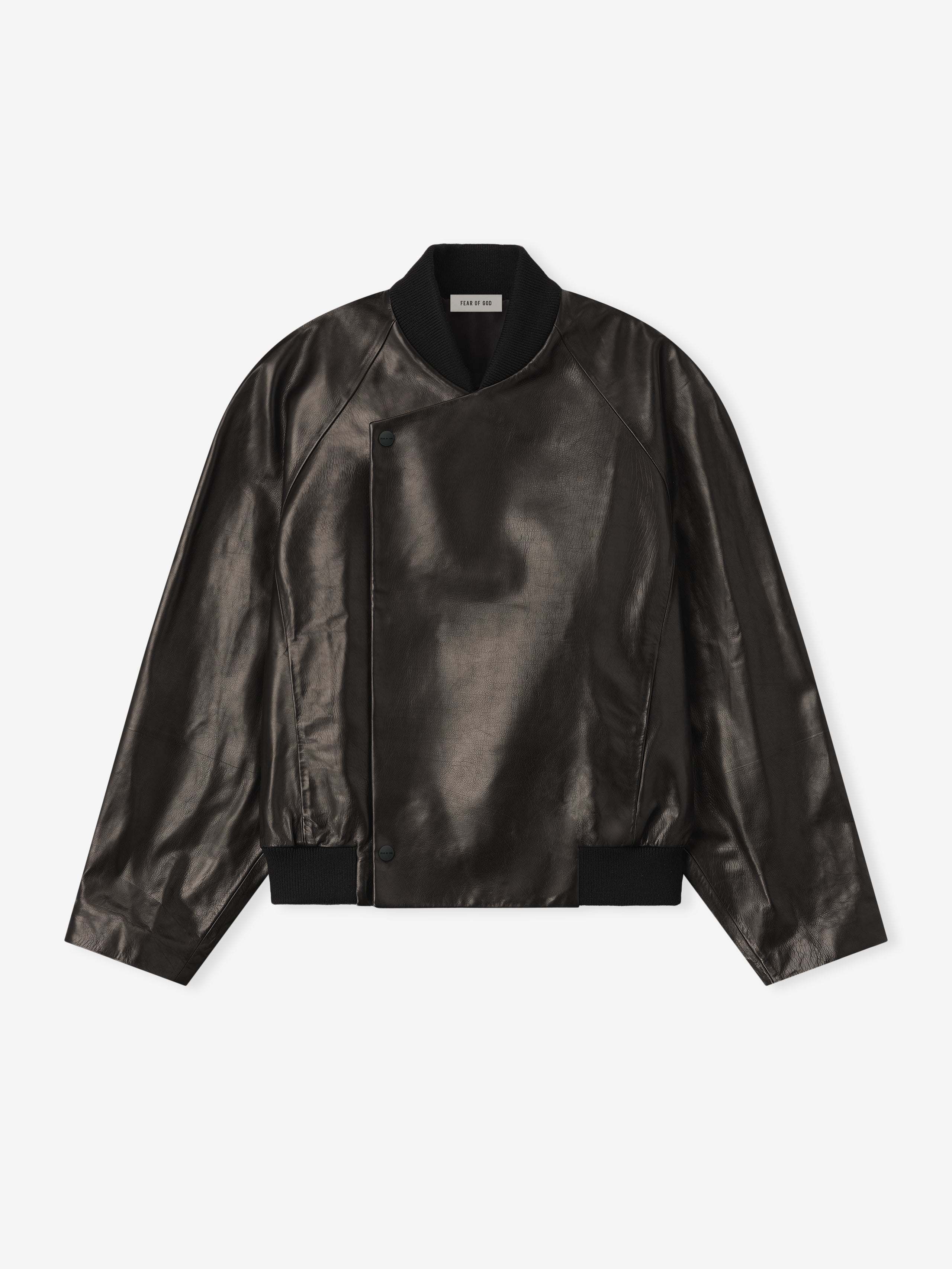Essentials Leather Raglan Bomber Jacket Black