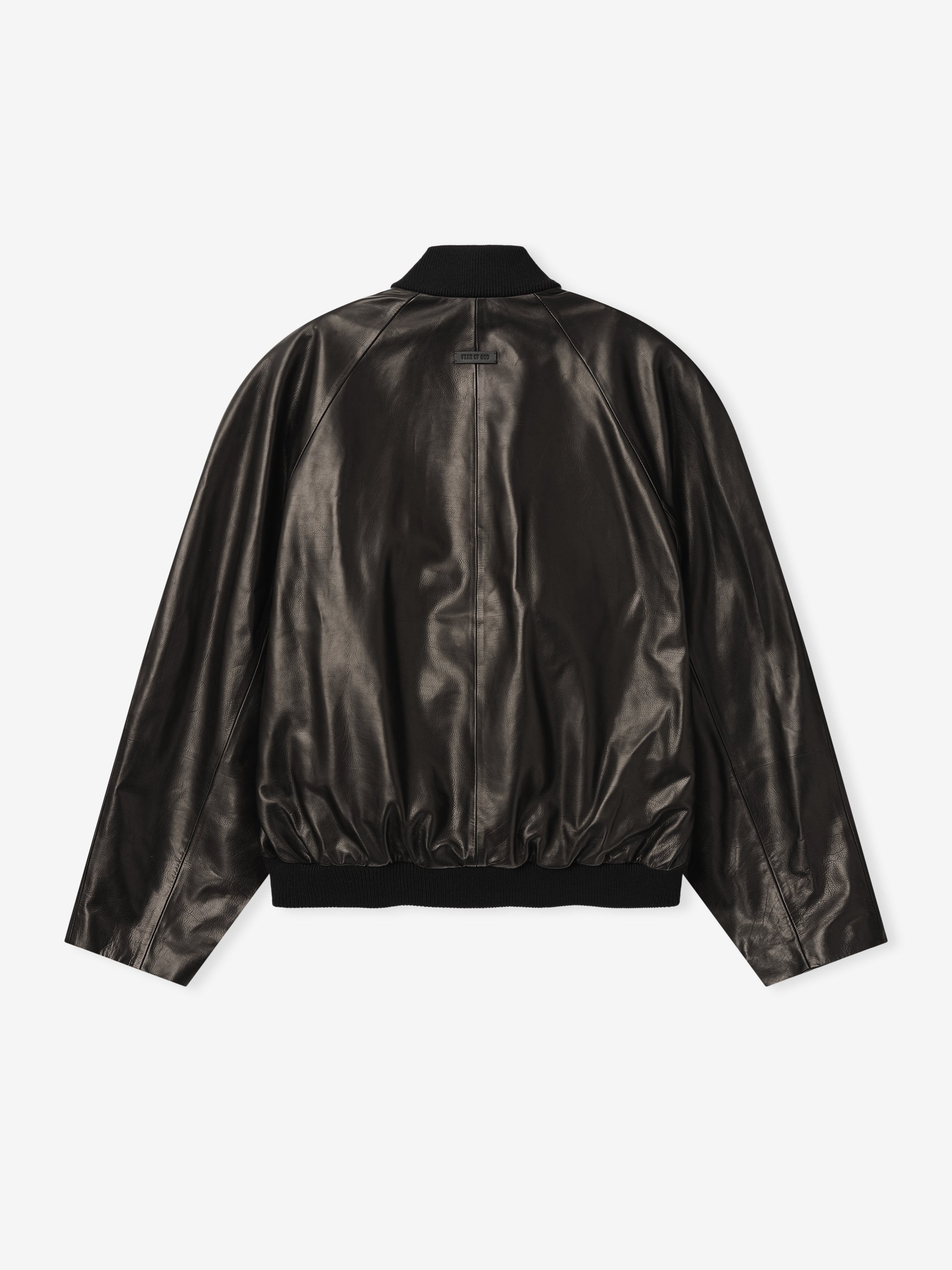 Essentials Leather Raglan Bomber Jacket Black