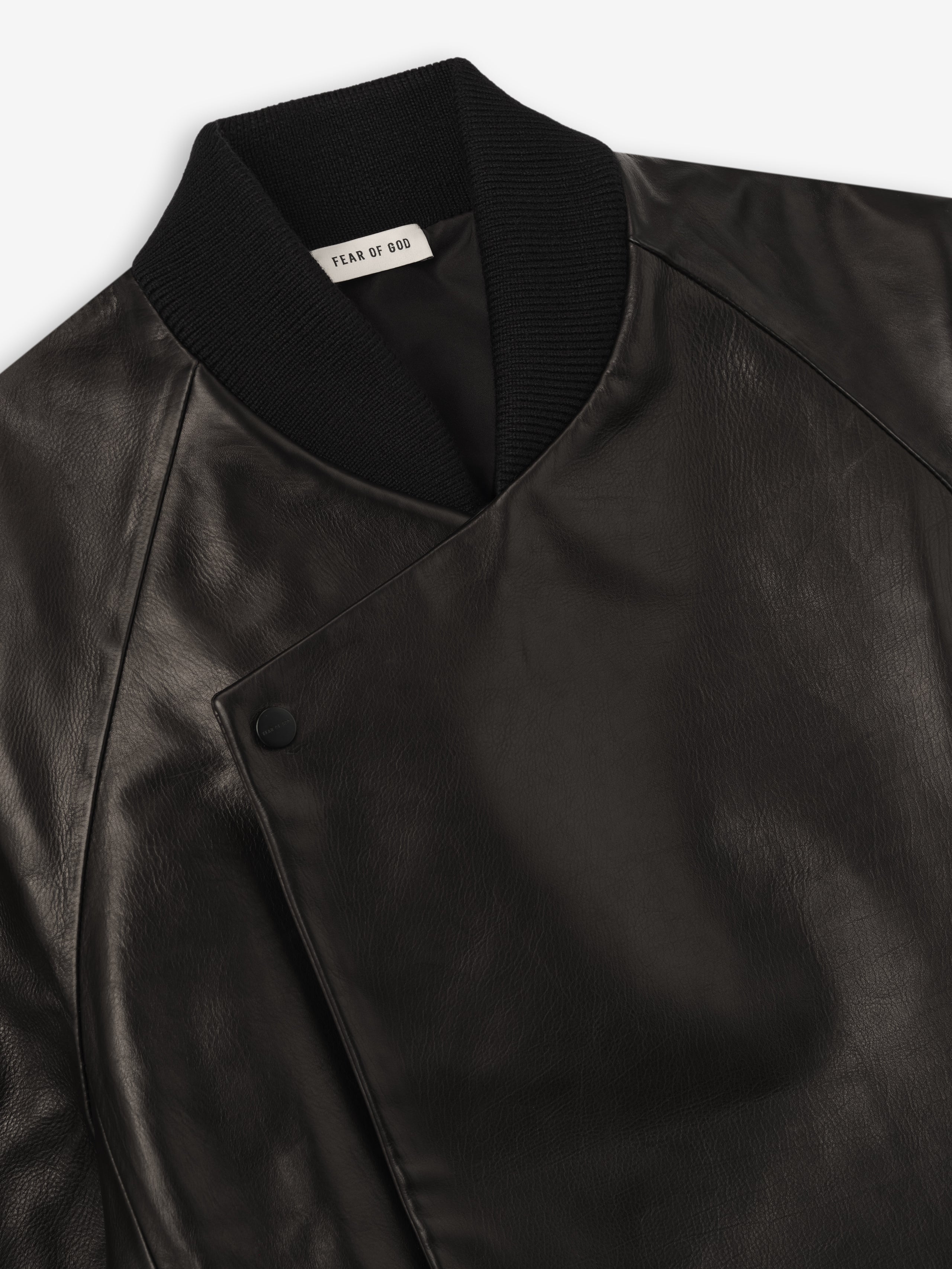 Essentials Leather Raglan Bomber Jacket Black