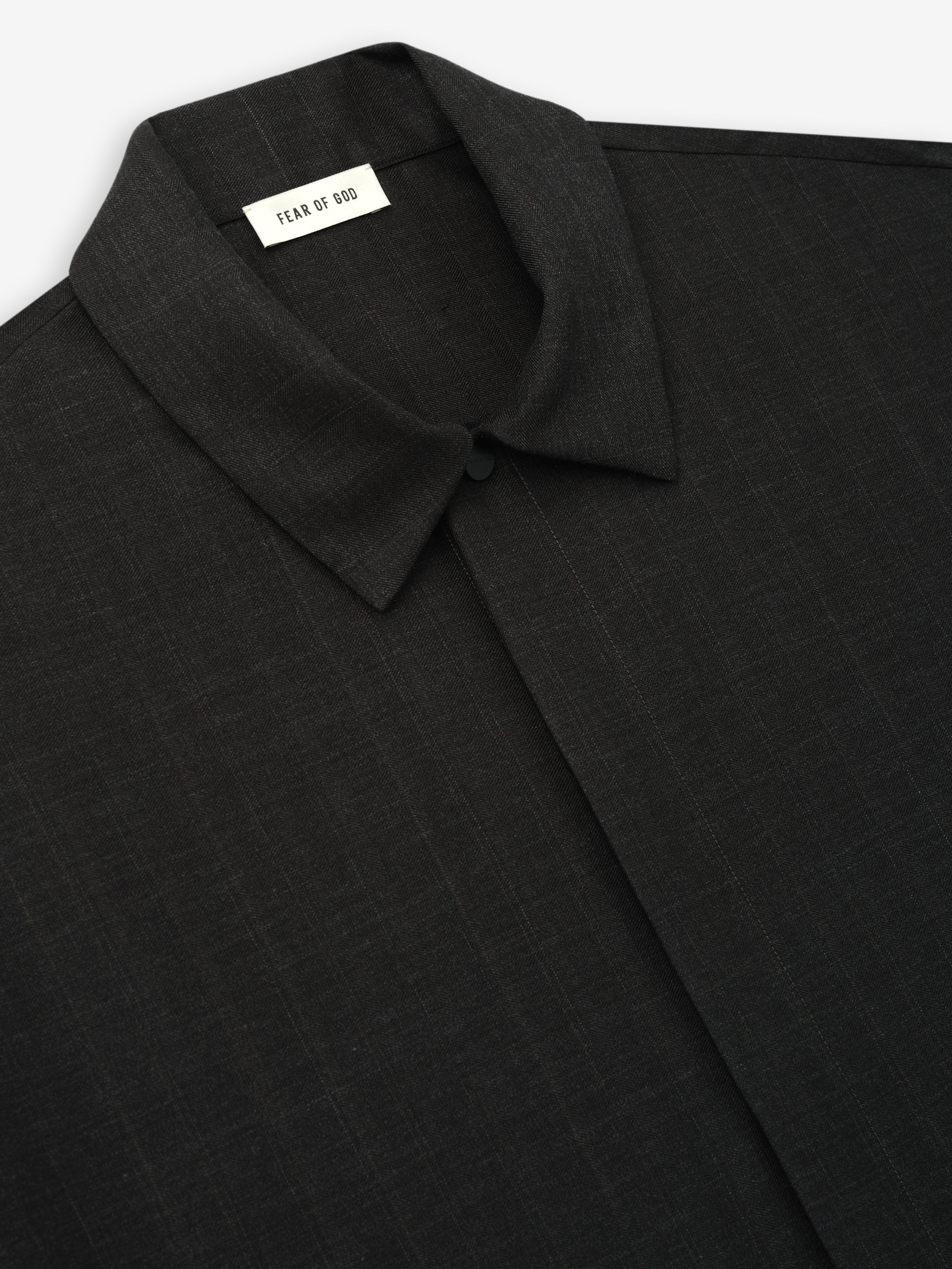 Essentials Grey Striped Wool Elastic Cuff Shirt Grey Striped