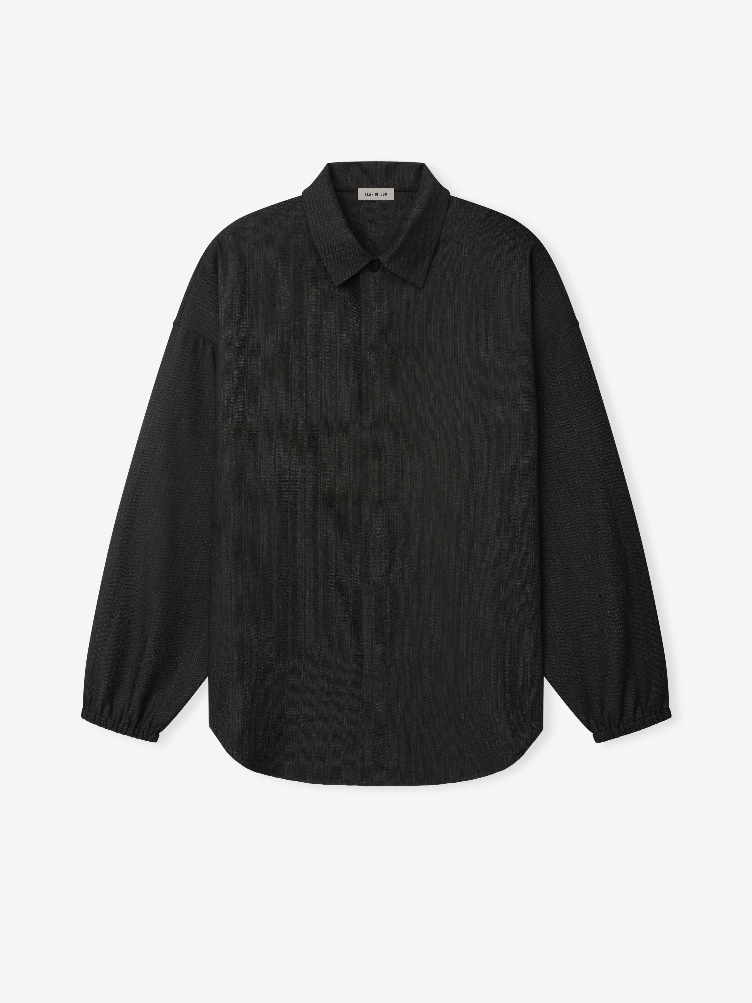 Essentials Black Striped Wool Elastic Cuff Shirt Black Striped