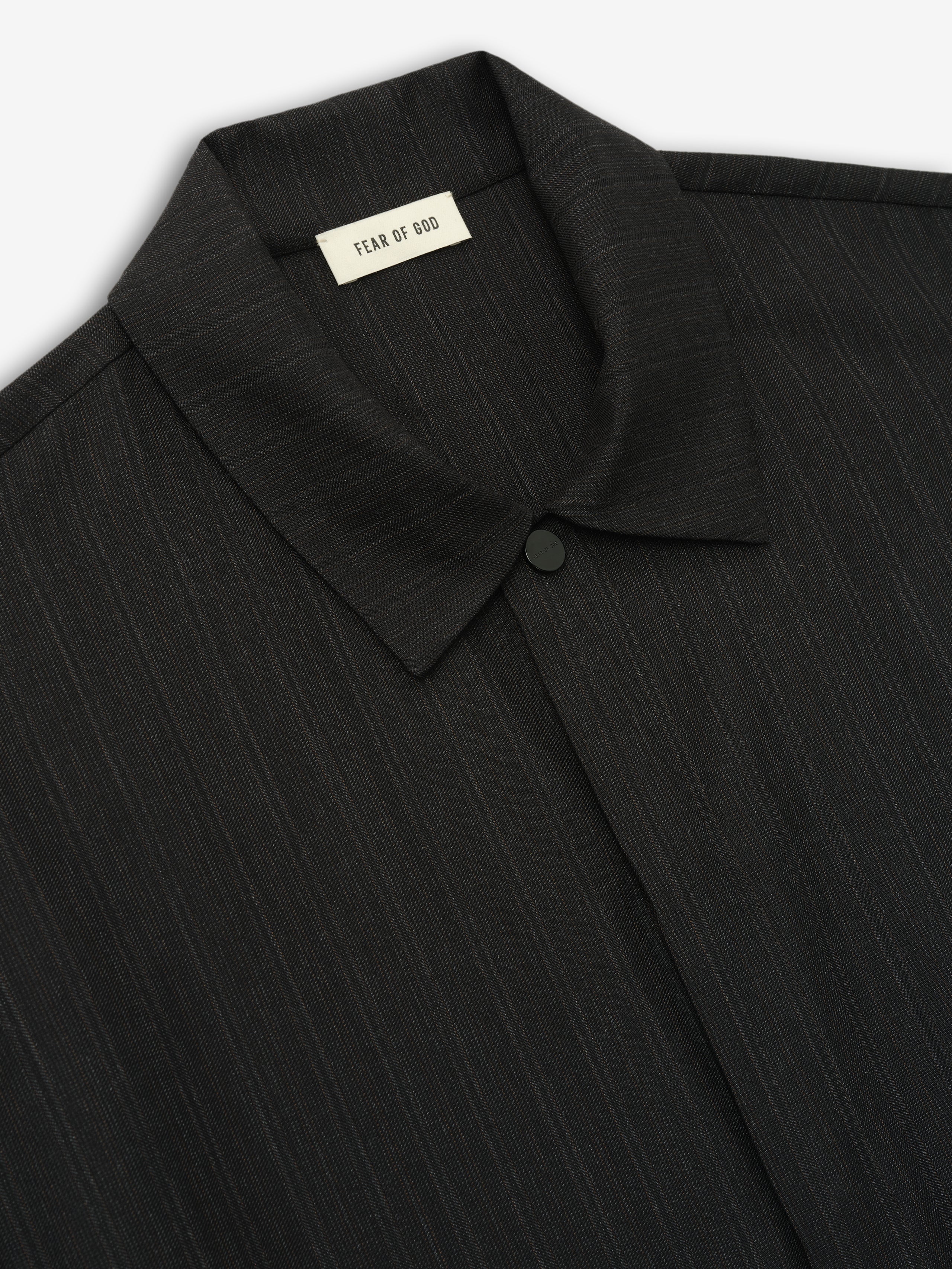 Essentials Black Striped Wool Elastic Cuff Shirt Black Striped