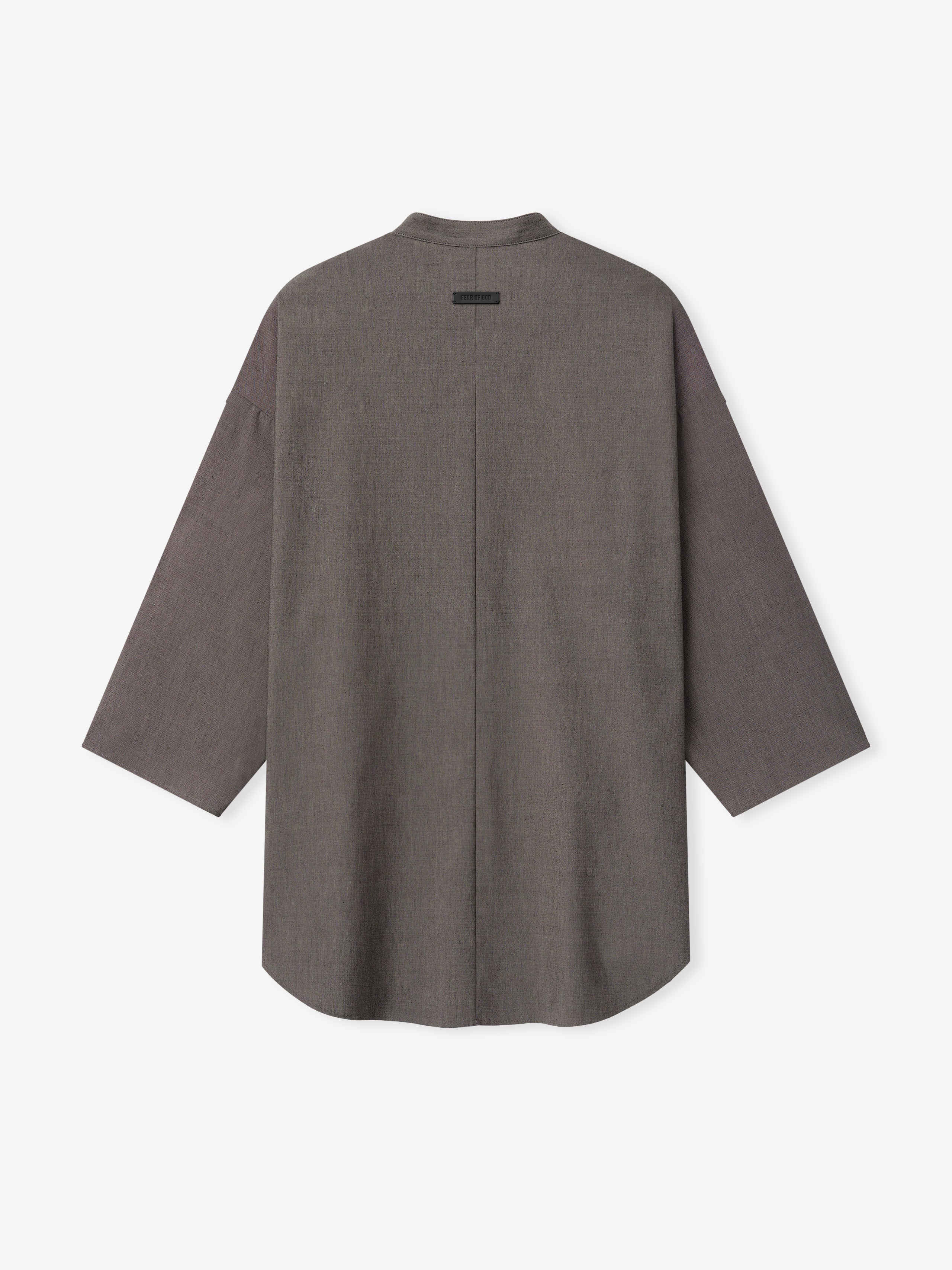 Essentials Cotton Wool Oxford Mandarin Relaxed Short Sleeve Shirt Willow