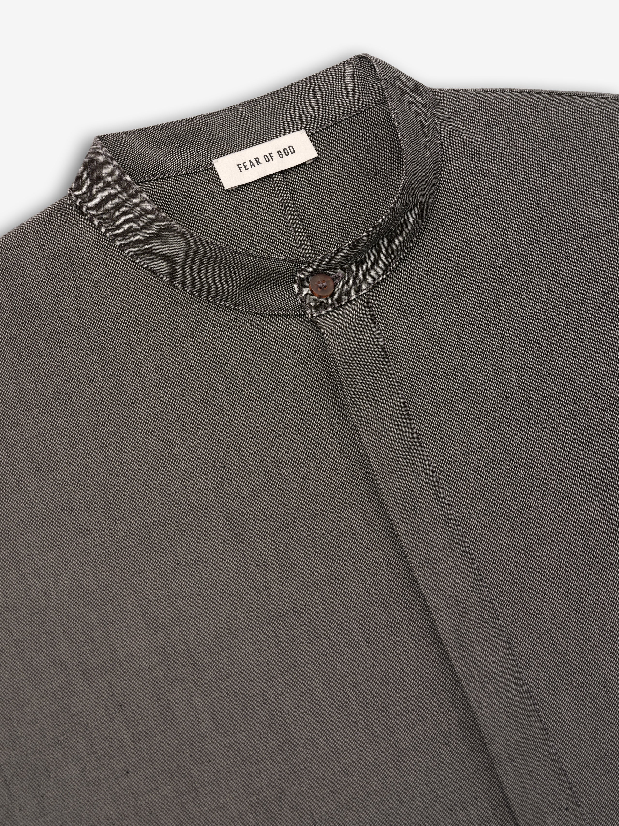 Essentials Cotton Wool Oxford Mandarin Relaxed Short Sleeve Shirt Willow