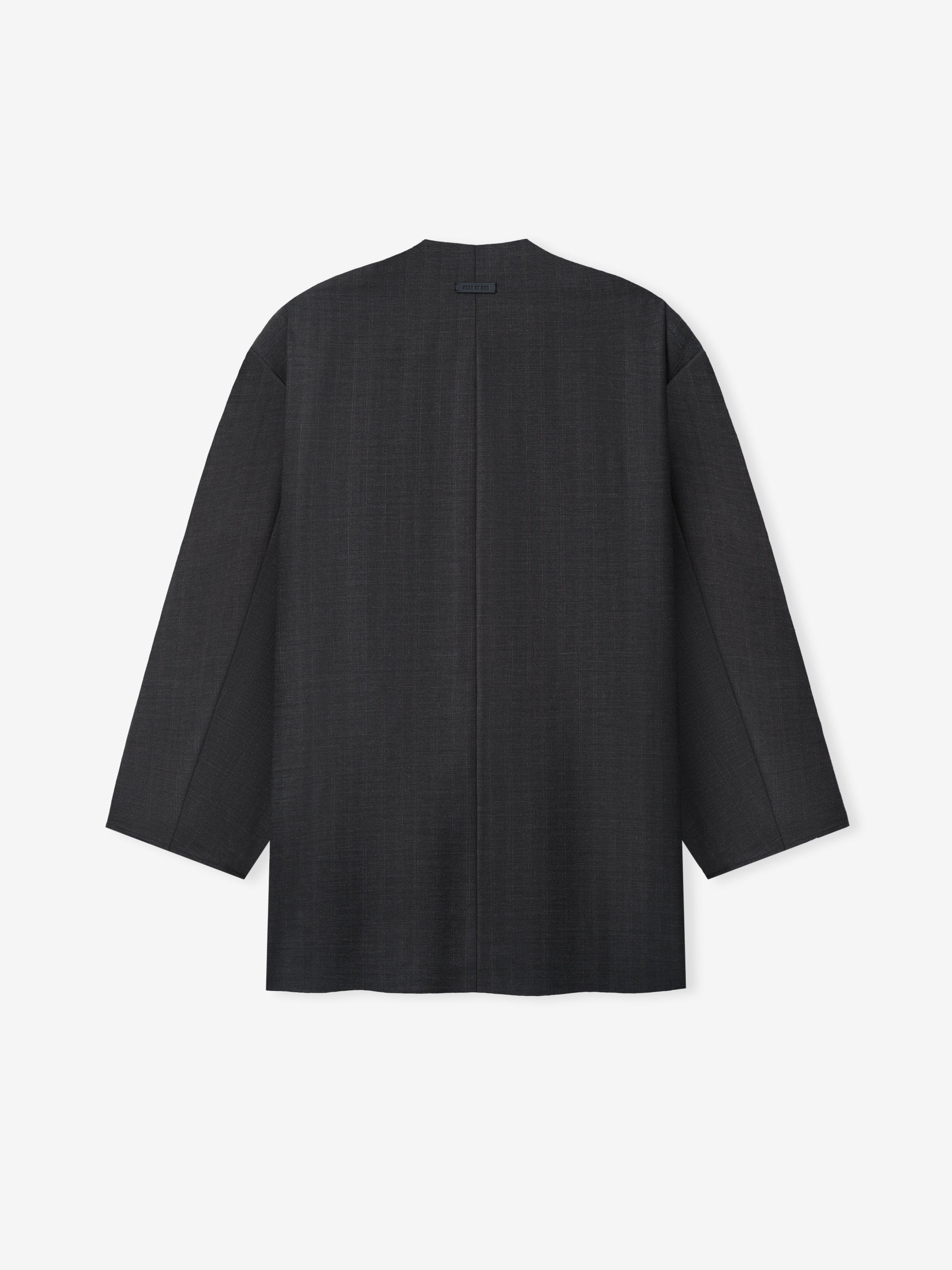 Essentials Grey Striped Wool Collarless Sport Jacket Grey Striped