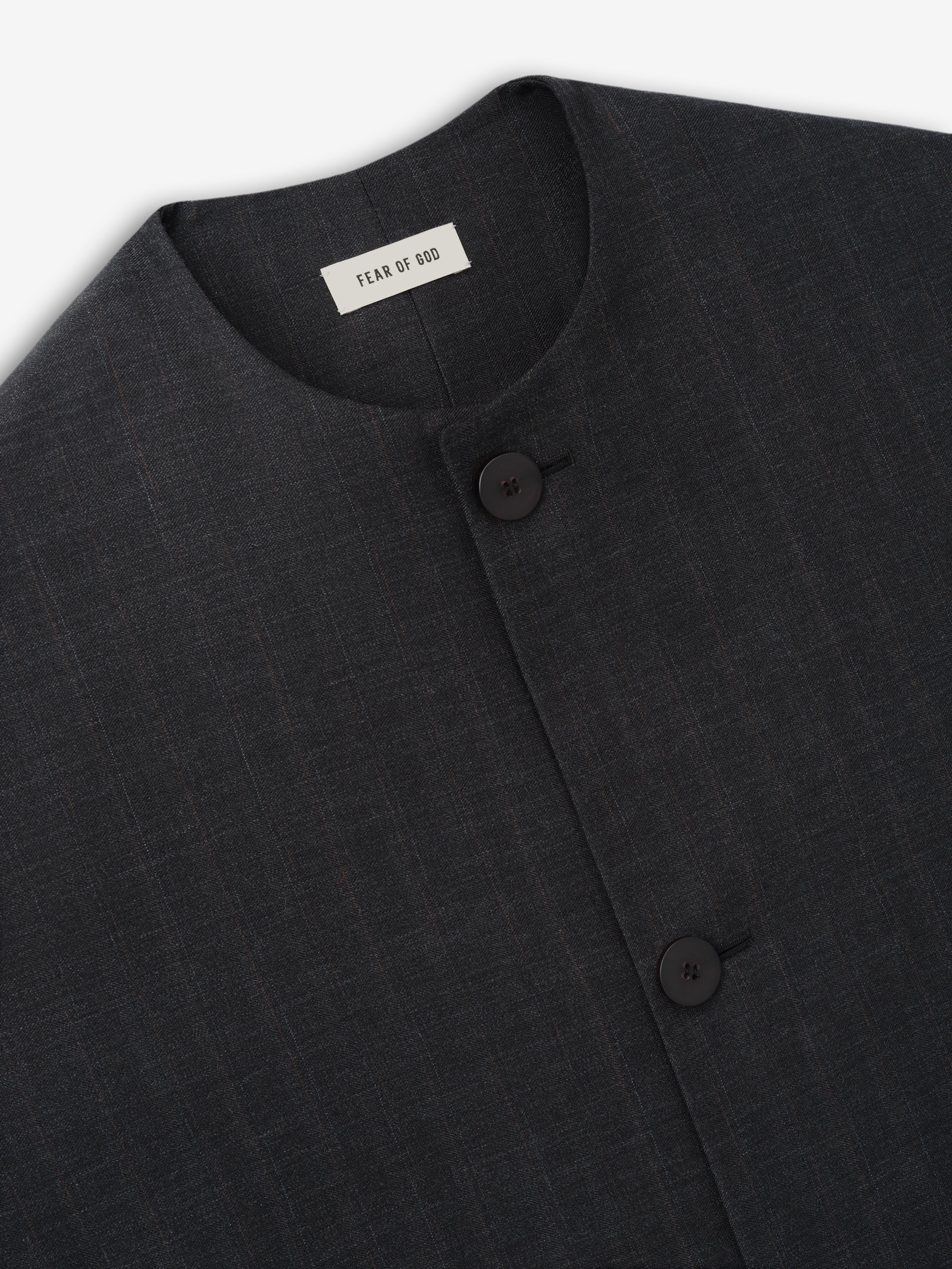 Essentials Grey Striped Wool Collarless Sport Jacket Grey Striped