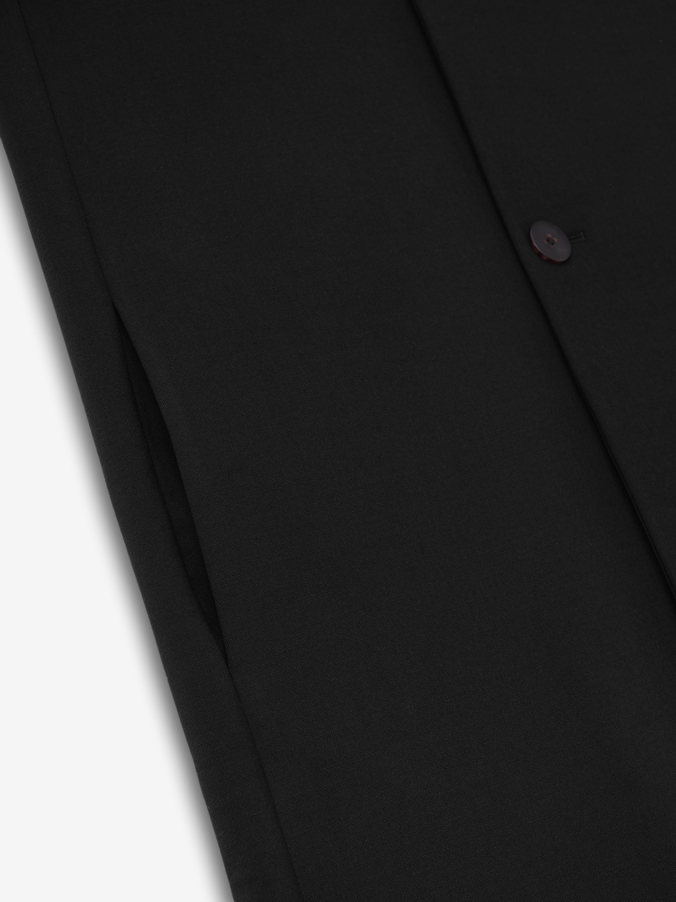 Essentials Double Weave Wool Double Breasted Lapelless Coat Black