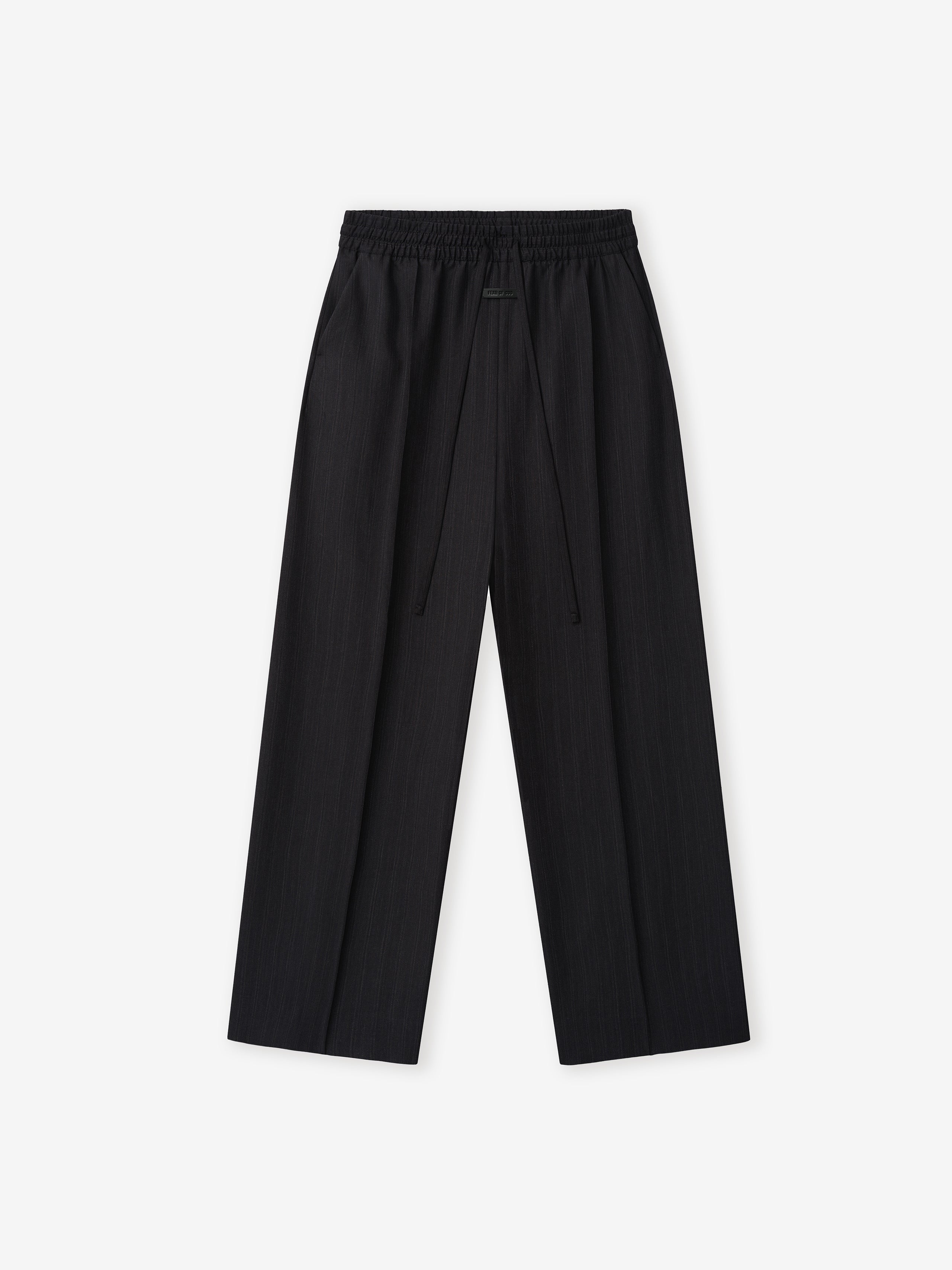 Essentials Black Striped Wool Wide Leg Drawstring Pants Black Striped