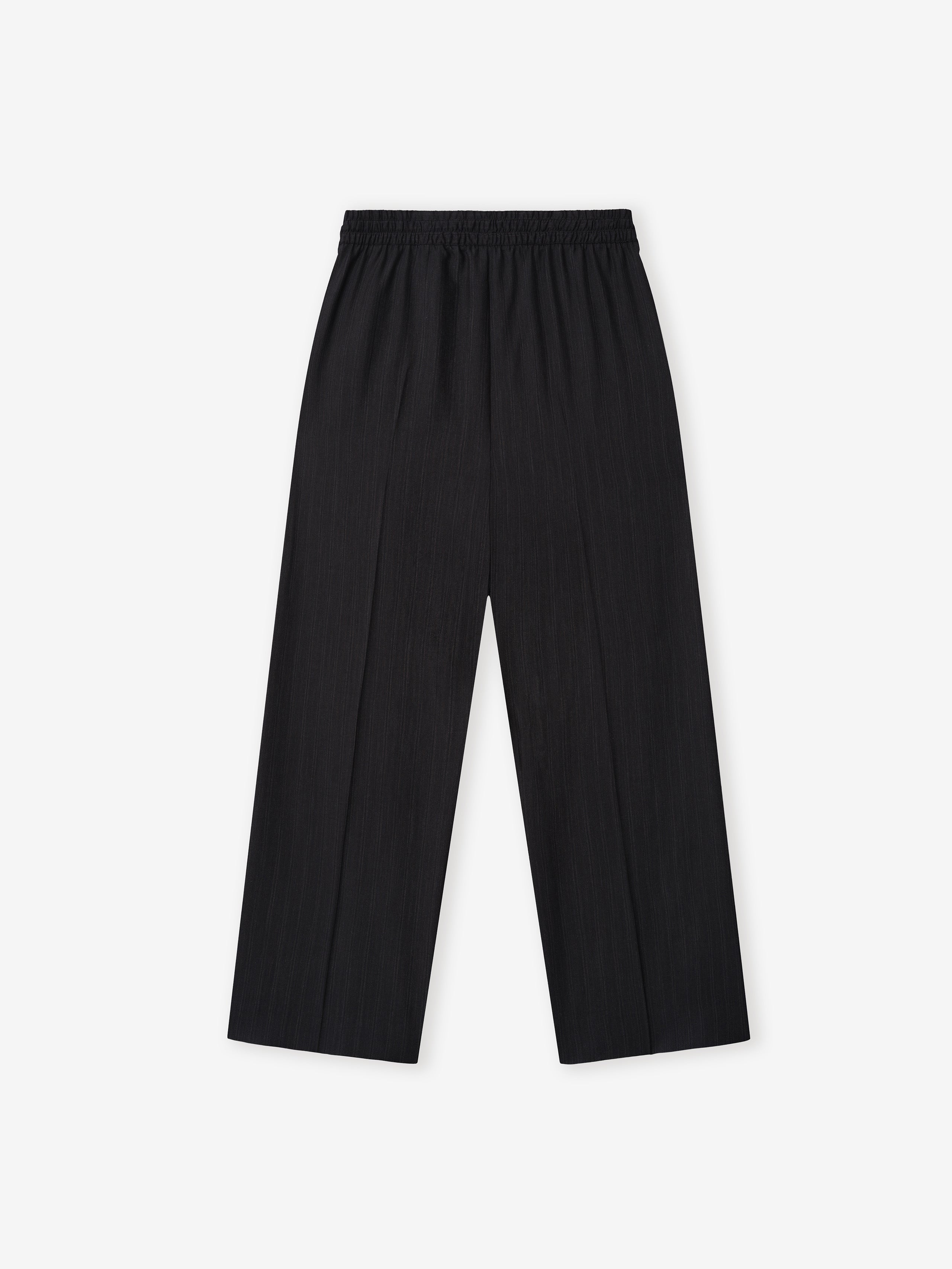 Essentials Black Striped Wool Wide Leg Drawstring Pants Black Striped