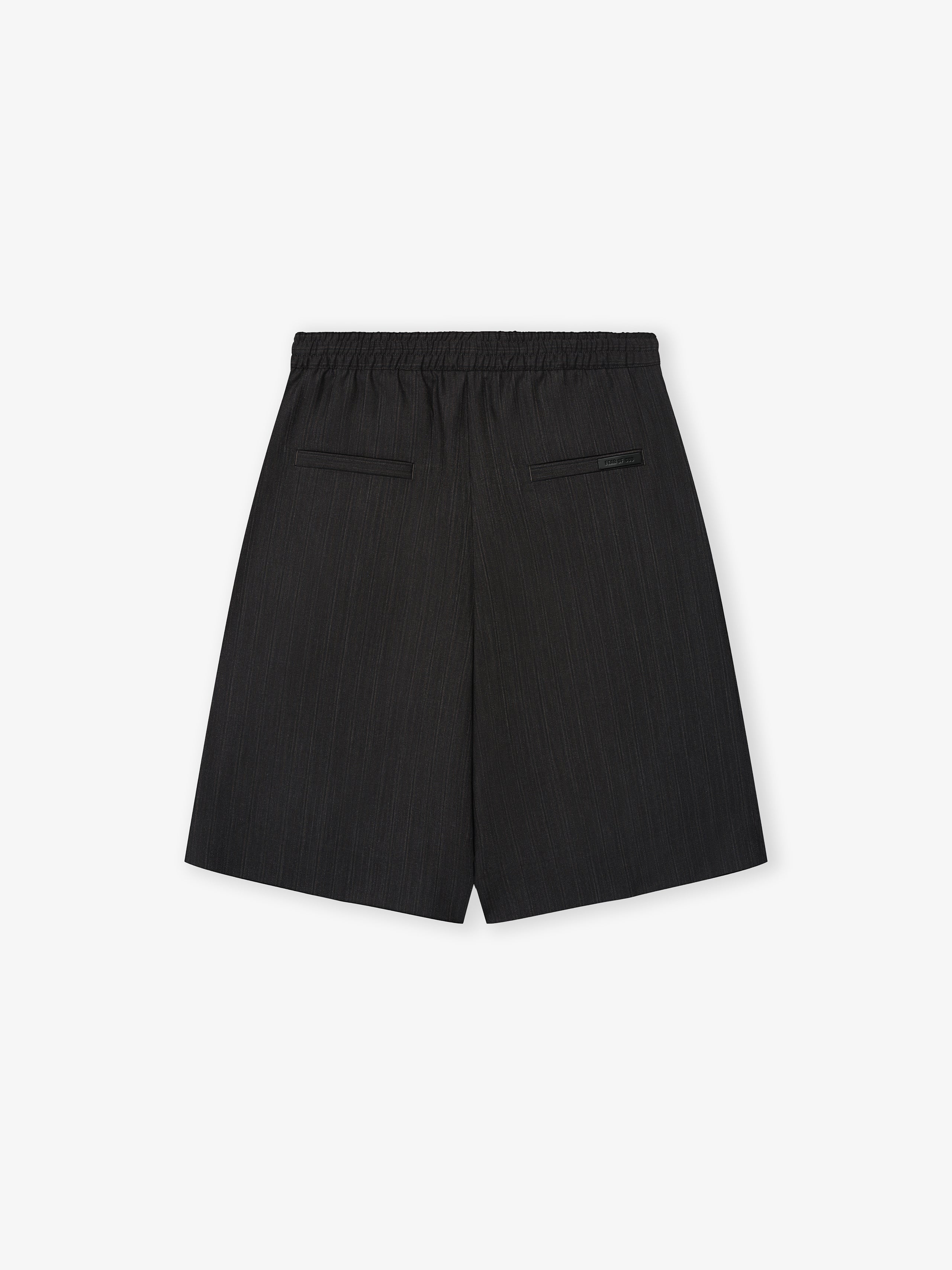 Essentials Black Striped Wool Baggy Shorts Black Striped