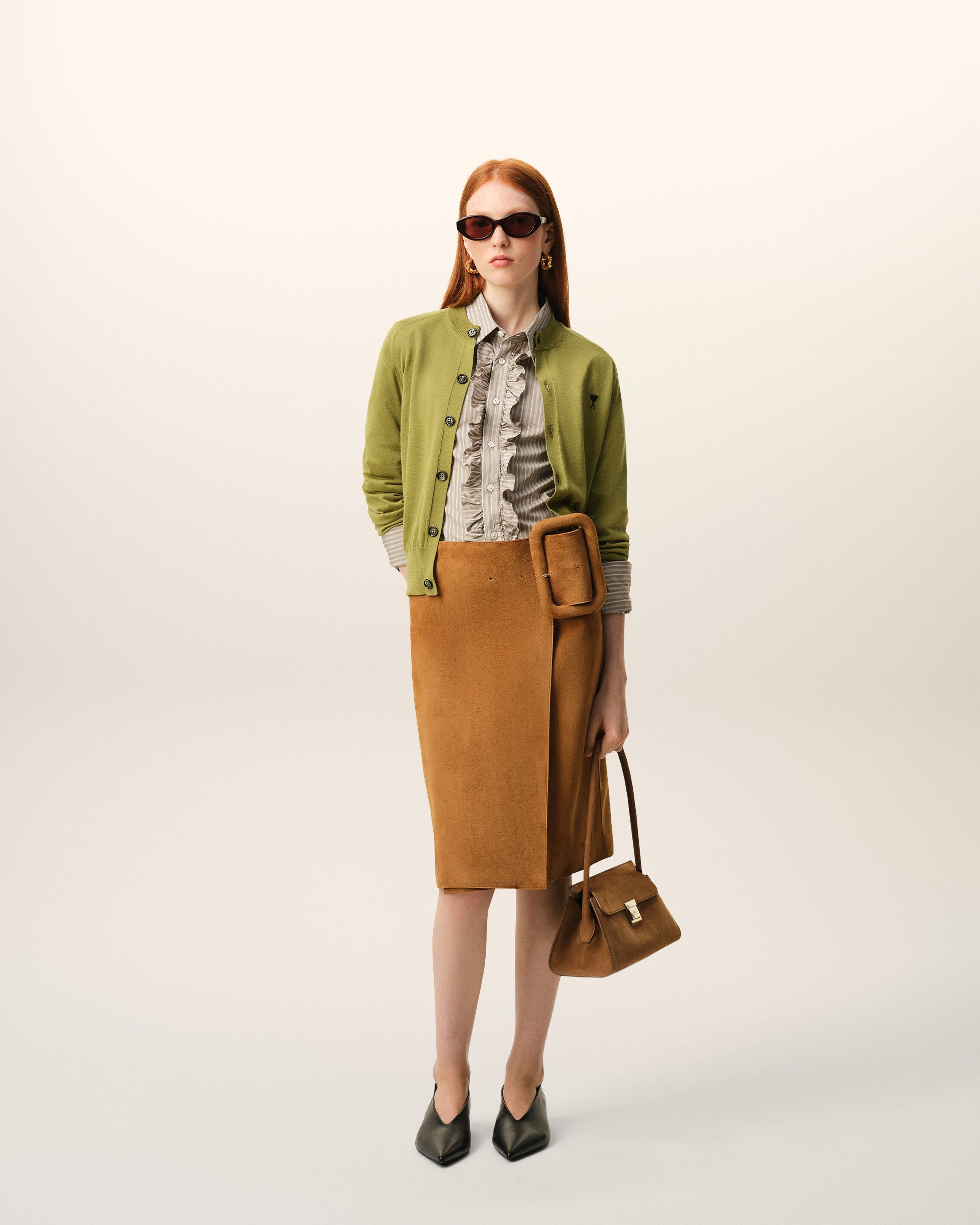 Green Wool Crewneck Ami De Coeur Cardigan Women's