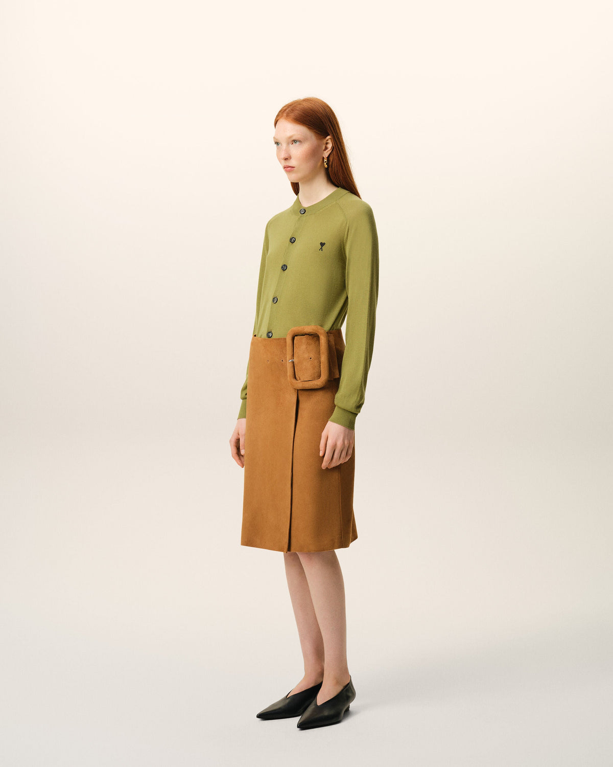 Green Wool Crewneck Ami De Coeur Cardigan Women's