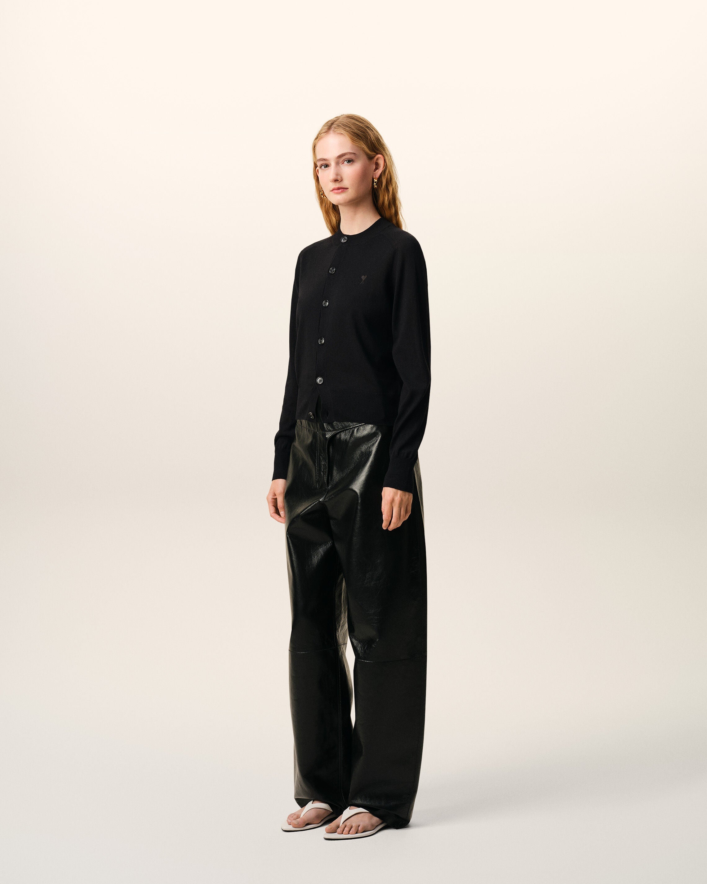 Black Wool Crewneck Ami De Coeur Cardigan Women's