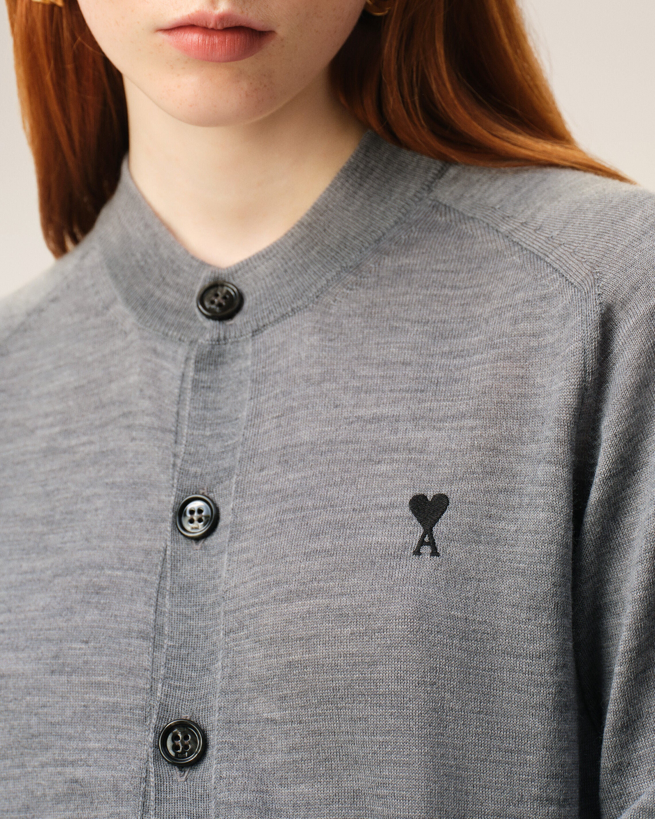 Grey Wool Crewneck Ami De Coeur Cardigan Women's