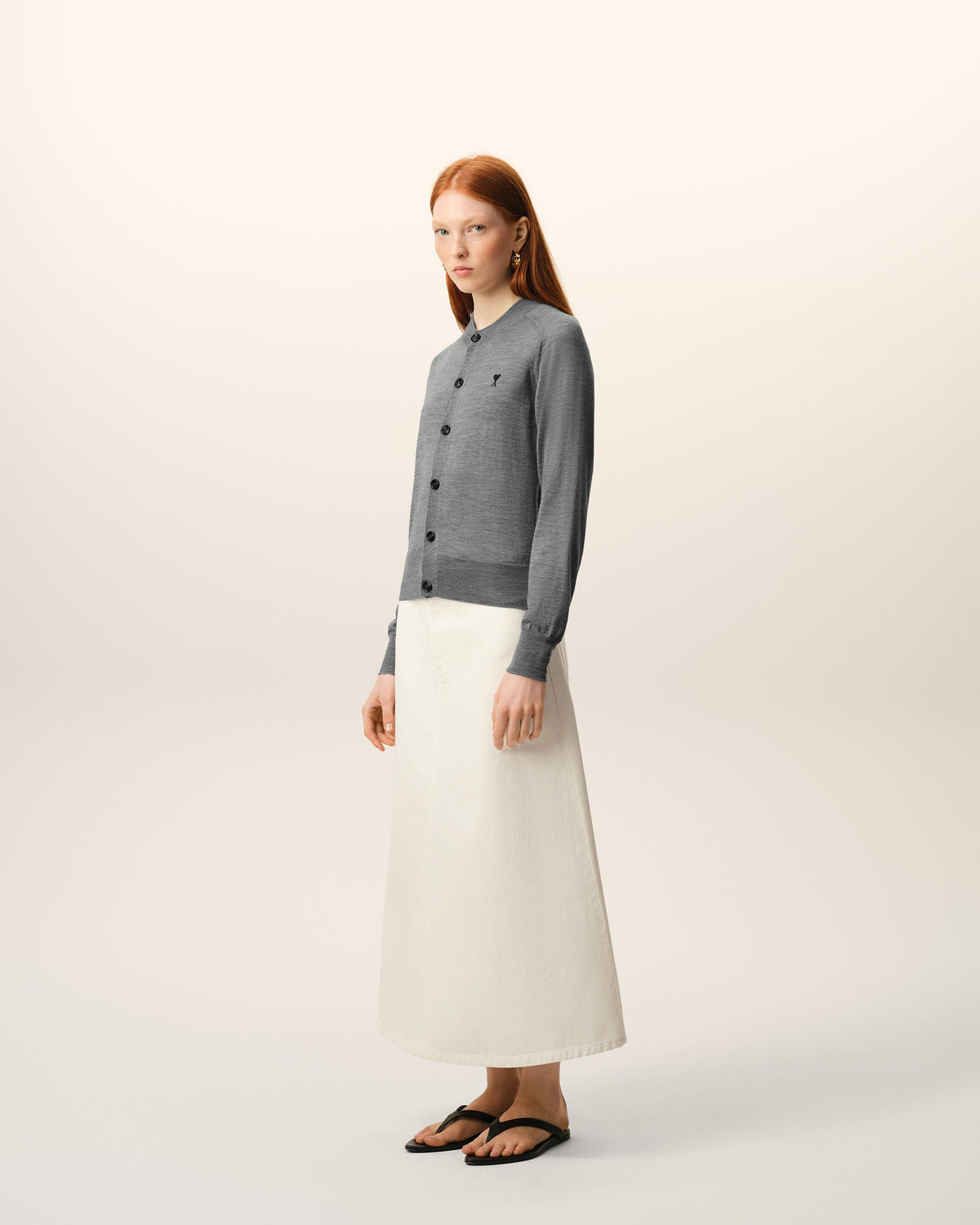 Grey Wool Crewneck Ami De Coeur Cardigan Women's