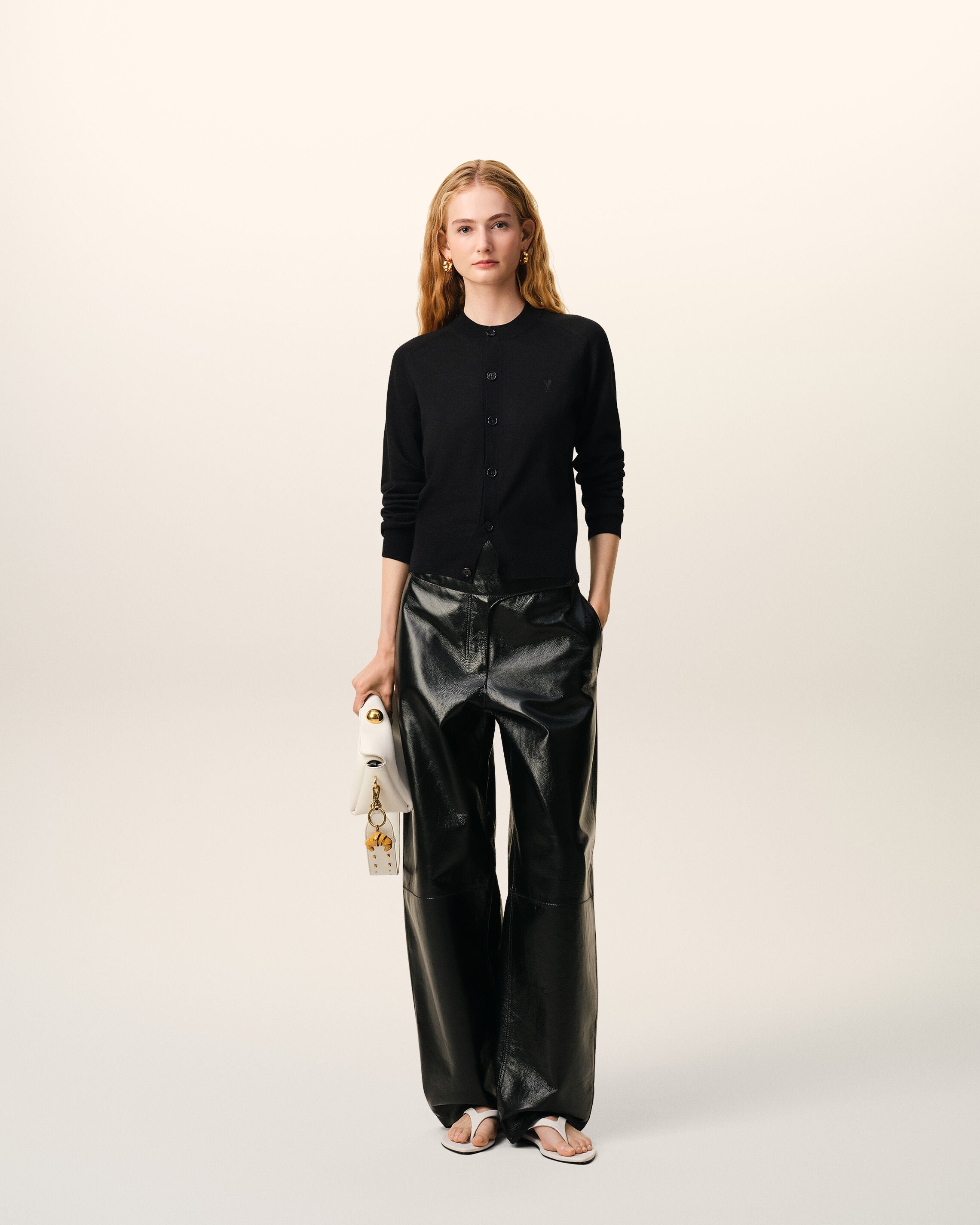 Black Wool Crewneck Ami De Coeur Cardigan Women's
