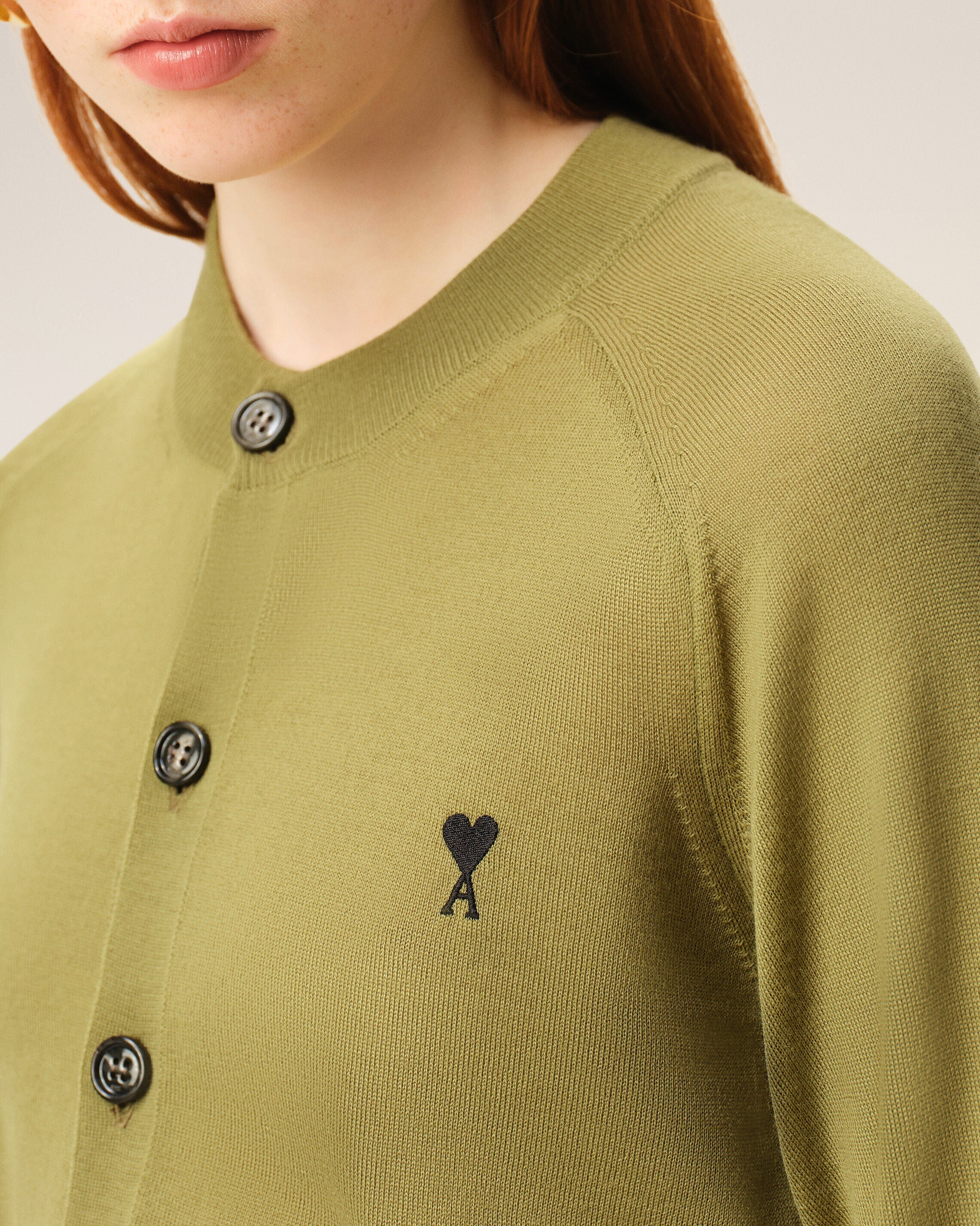 Green Wool Crewneck Ami De Coeur Cardigan Women's