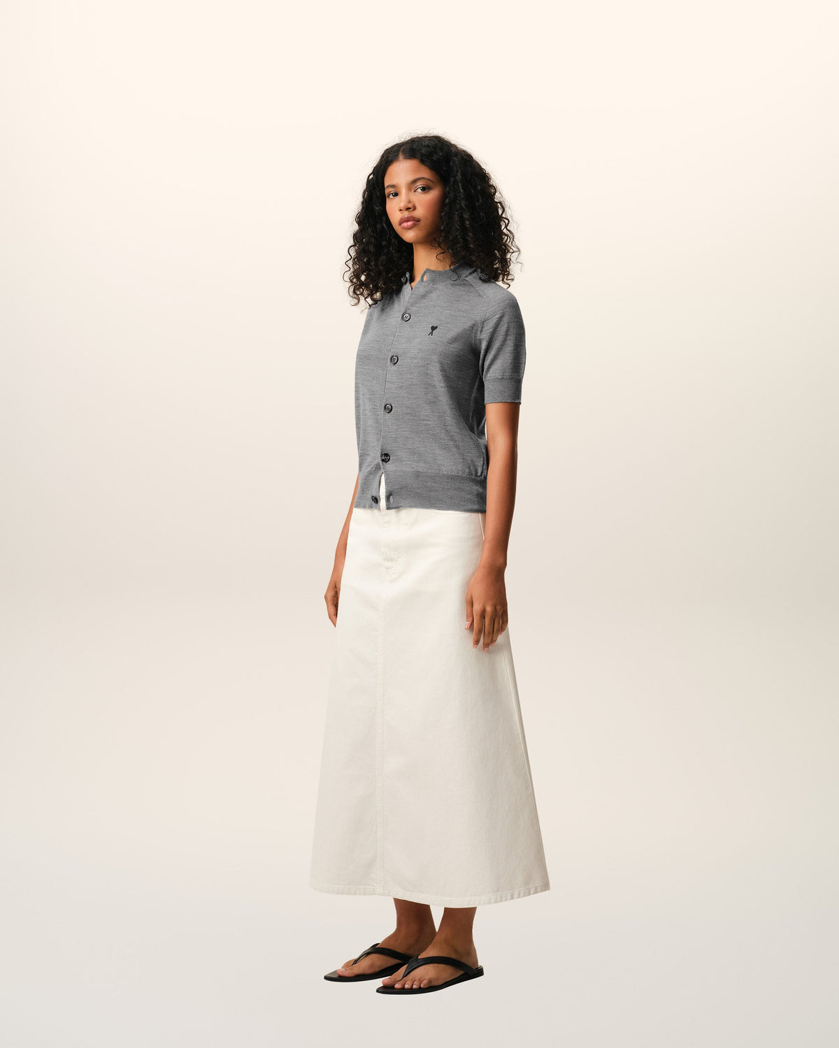 Grey Wool Short Sleeves Ami De Coeur Cardigan Women's
