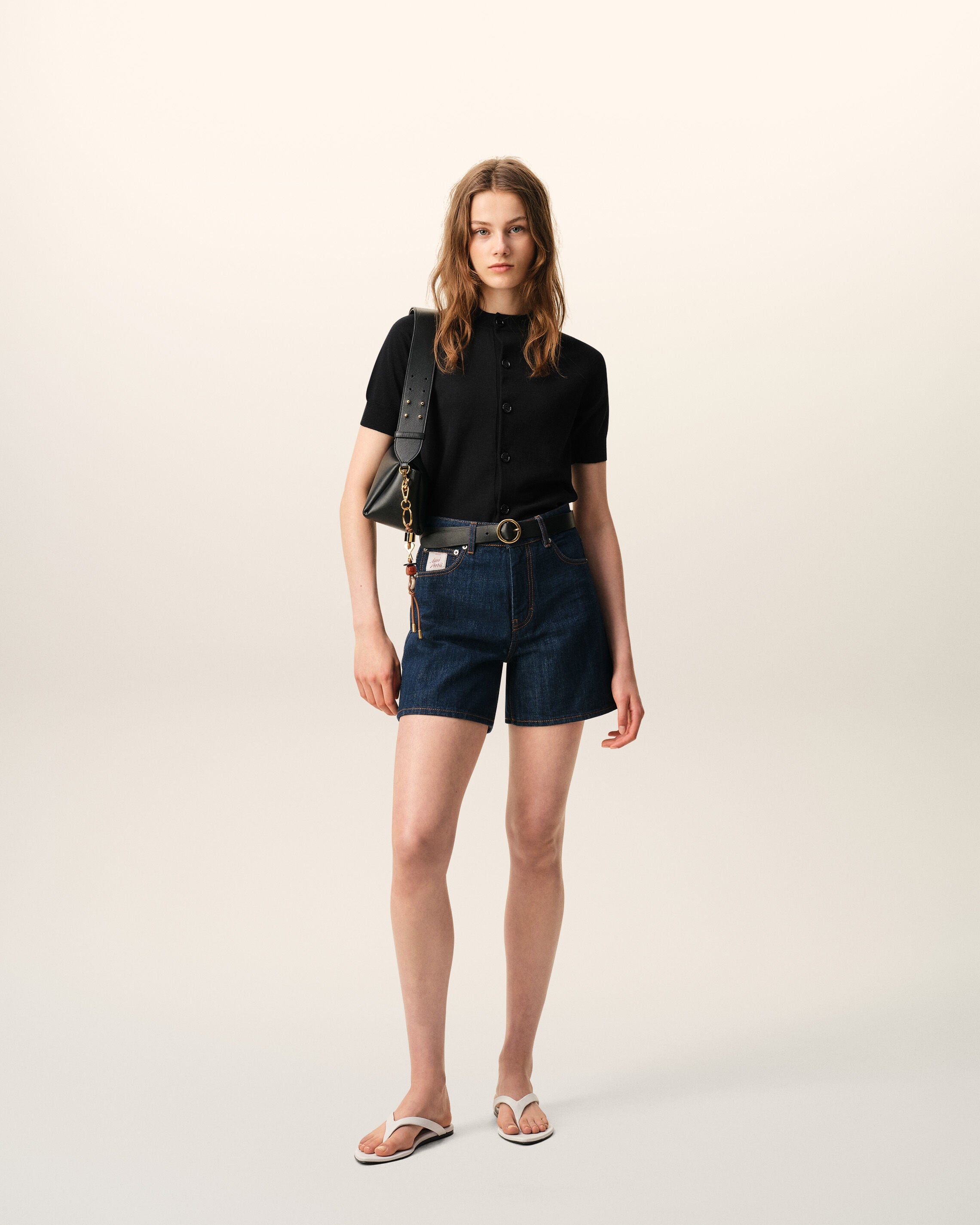 Black Wool Short Sleeves Ami De Coeur Cardigan Women's