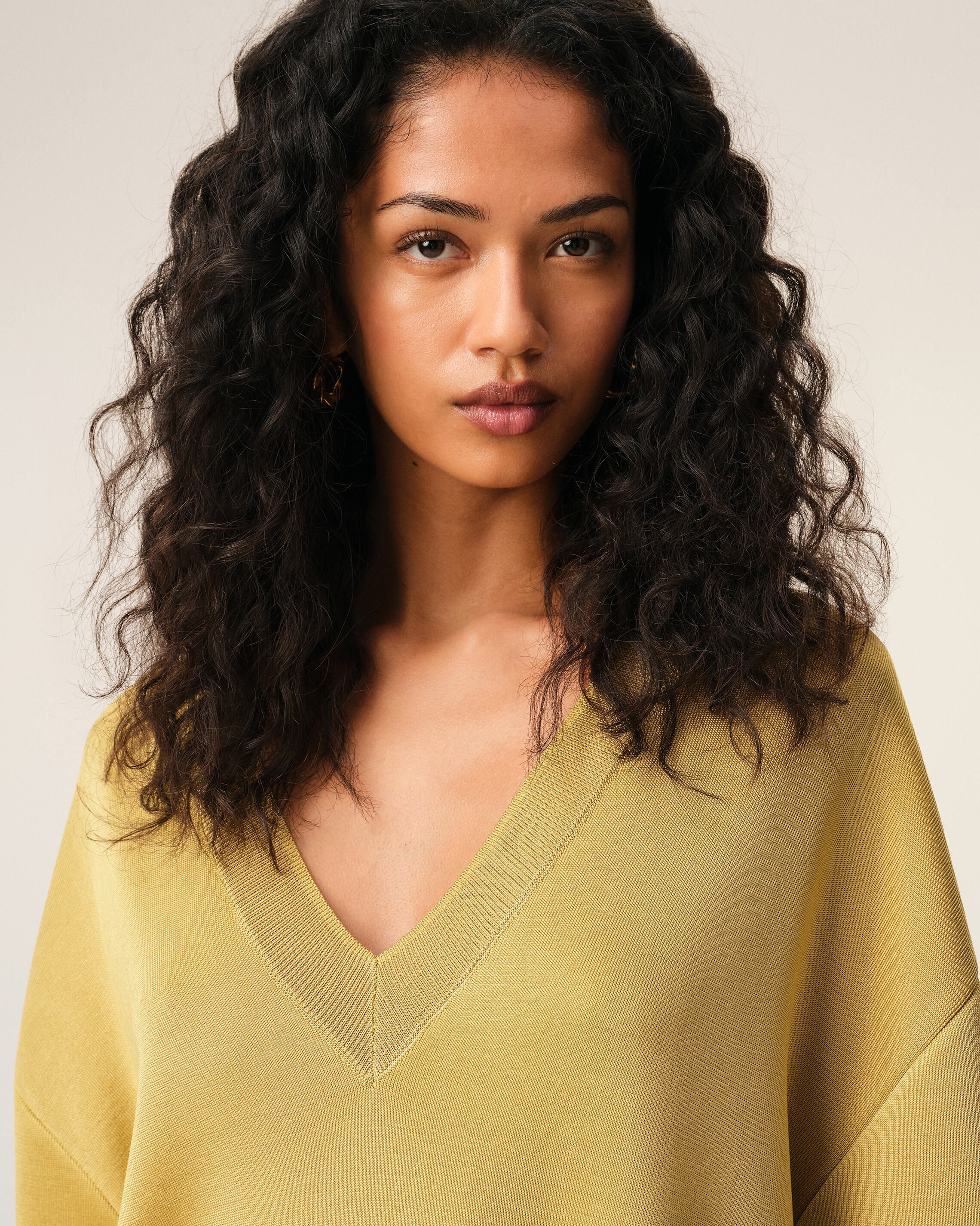 AmiParis Yellow Wool Short Sleeves V Neck Sweater Women's