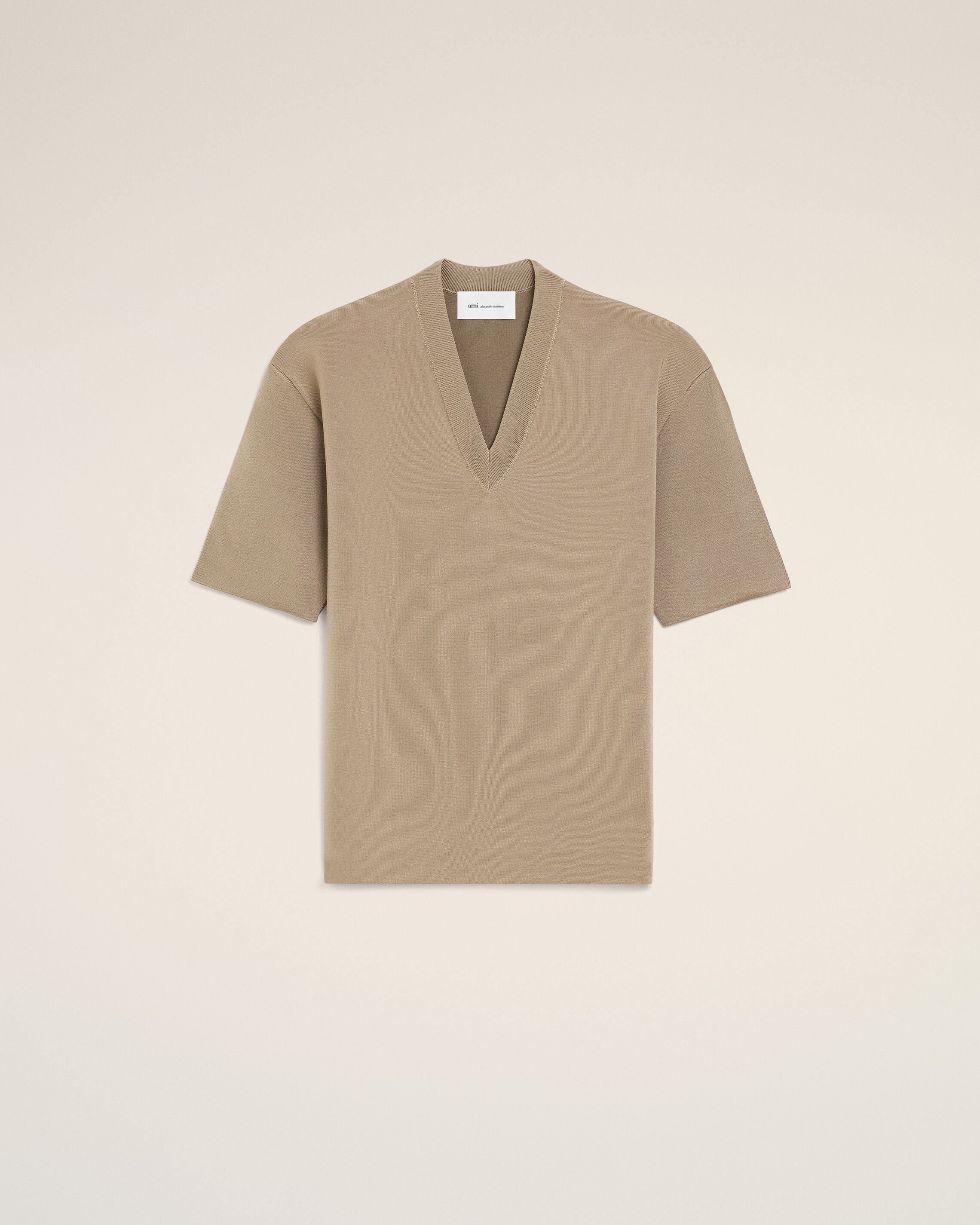 AmiParis Beige Wool Short Sleeves V Neck Sweater Women's