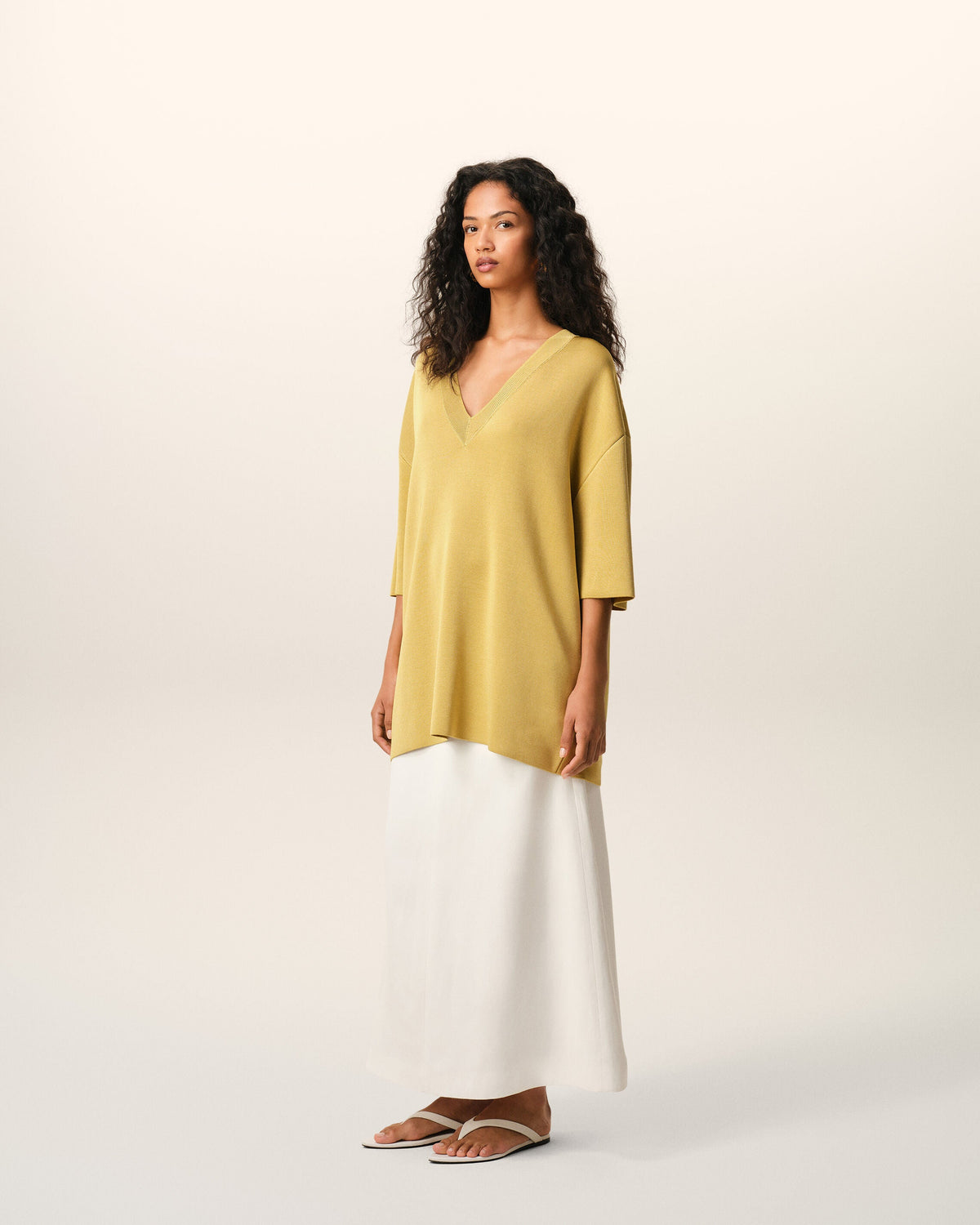 AmiParis Yellow Wool Short Sleeves V Neck Sweater Women's