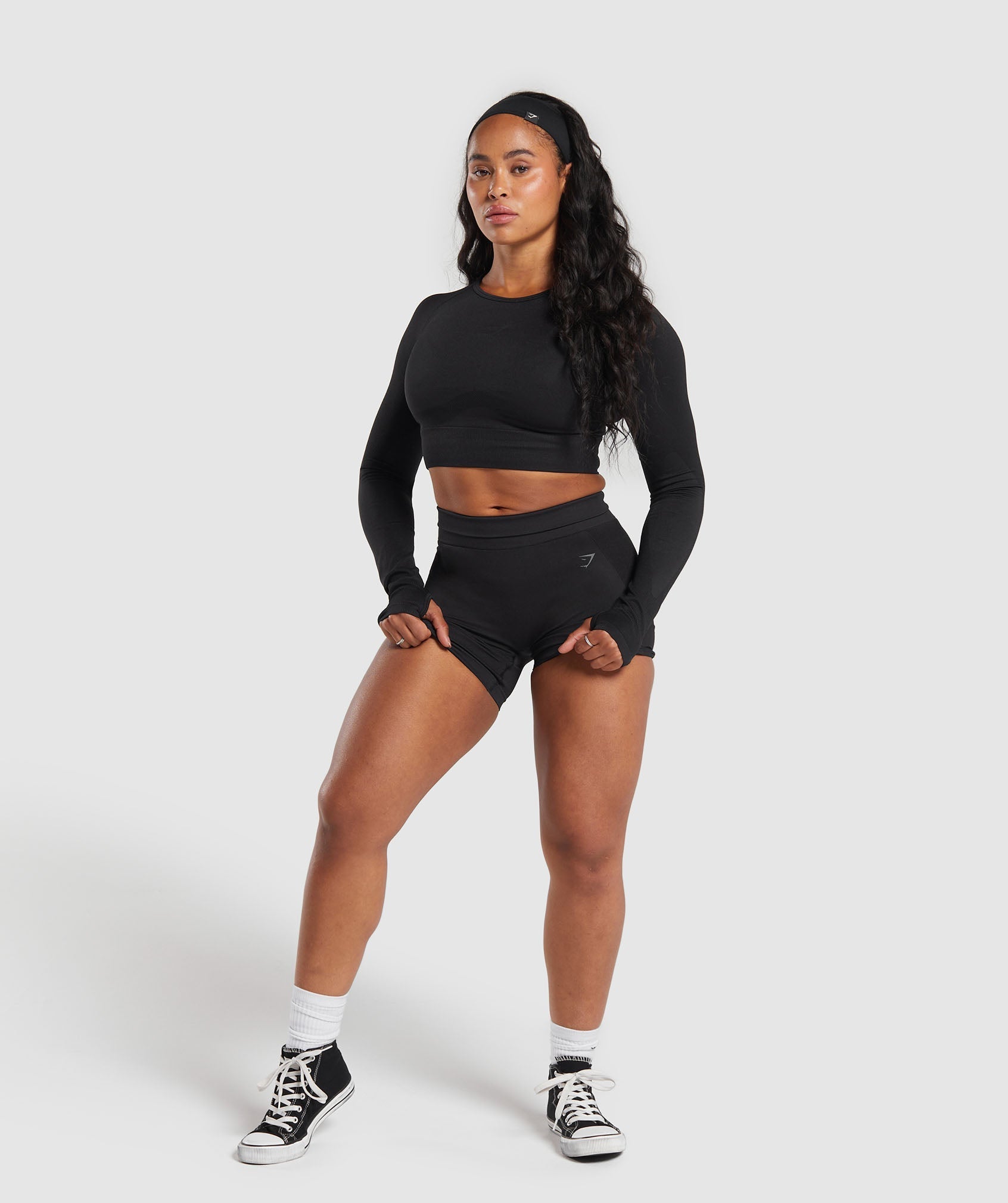 Women's Gymshark Flex Long Sleeve Crop Top Black